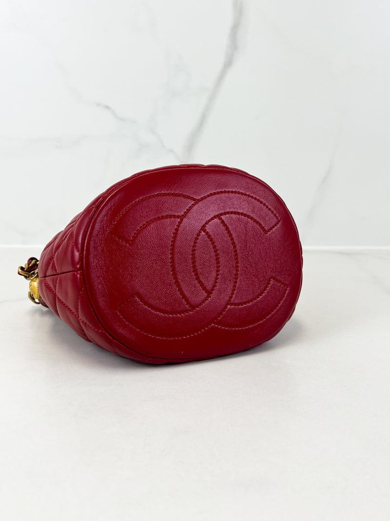 Chanel Red Affinity Drawstring Bucket Bag With Top Handle