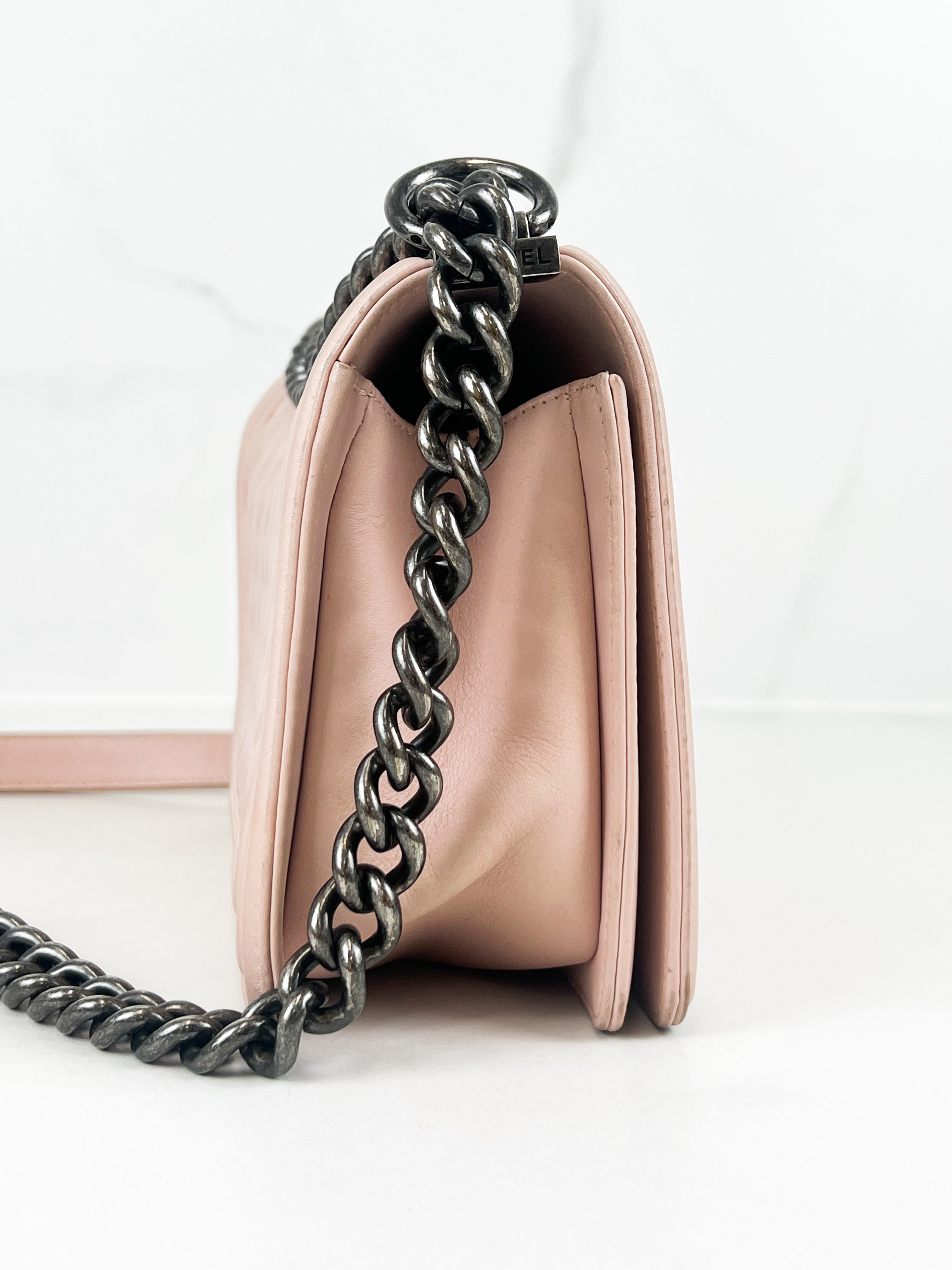 Chanel Old Medium Boy Bag in Pink Quilted Calfskin with Ruthenium Hardware