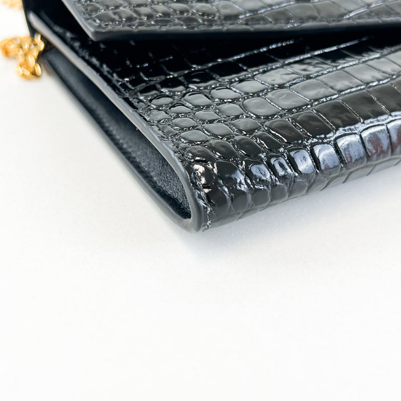 Saint Laurent Uptown Chain Wallet in Croc Leather