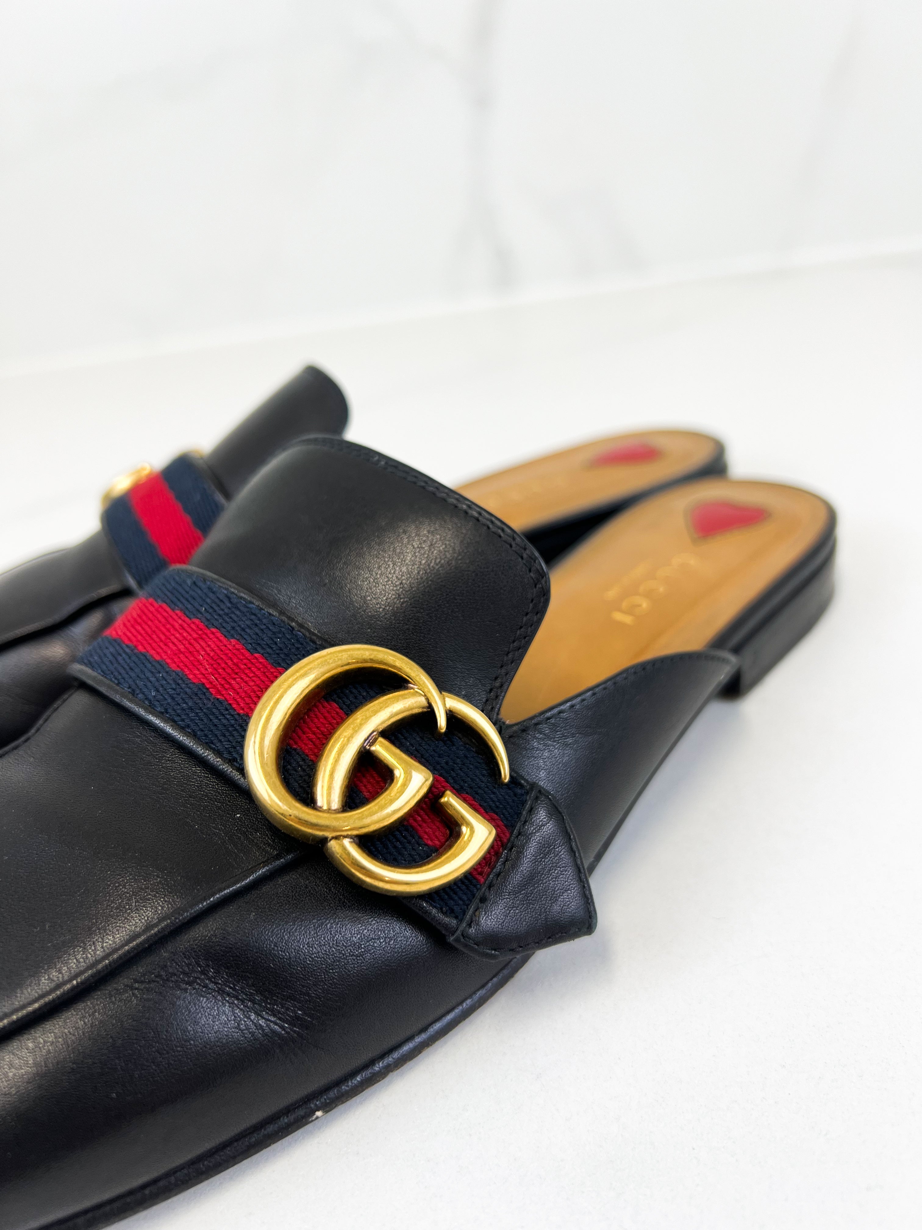 Gucci GG Peyton Leather Mules Size 37