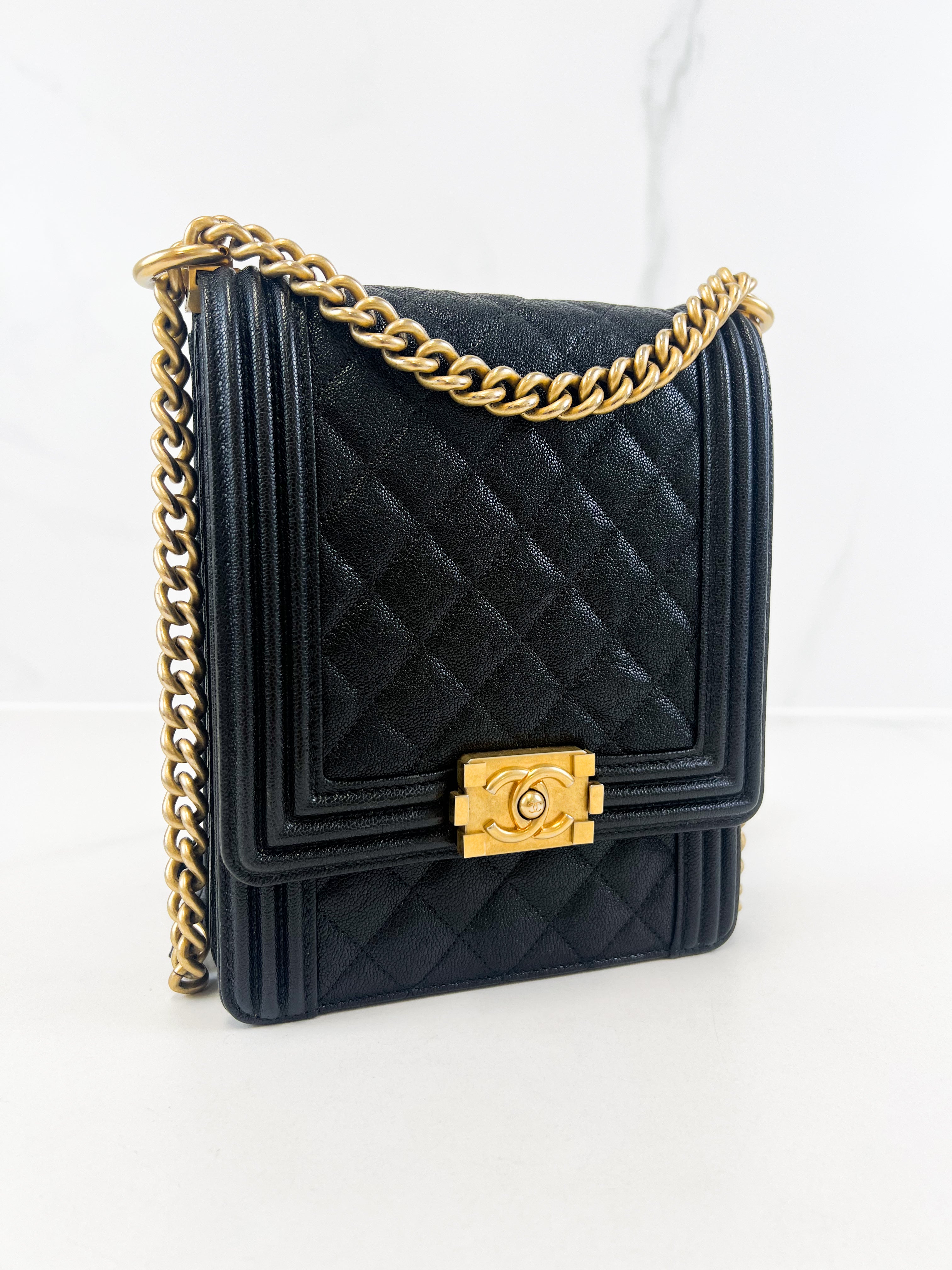 Chanel Caviar North South Black Boy Flap with Gold Hardware