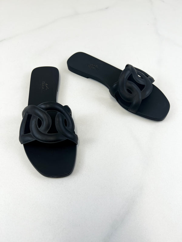 Hermes Aloha Black Slides Size 36