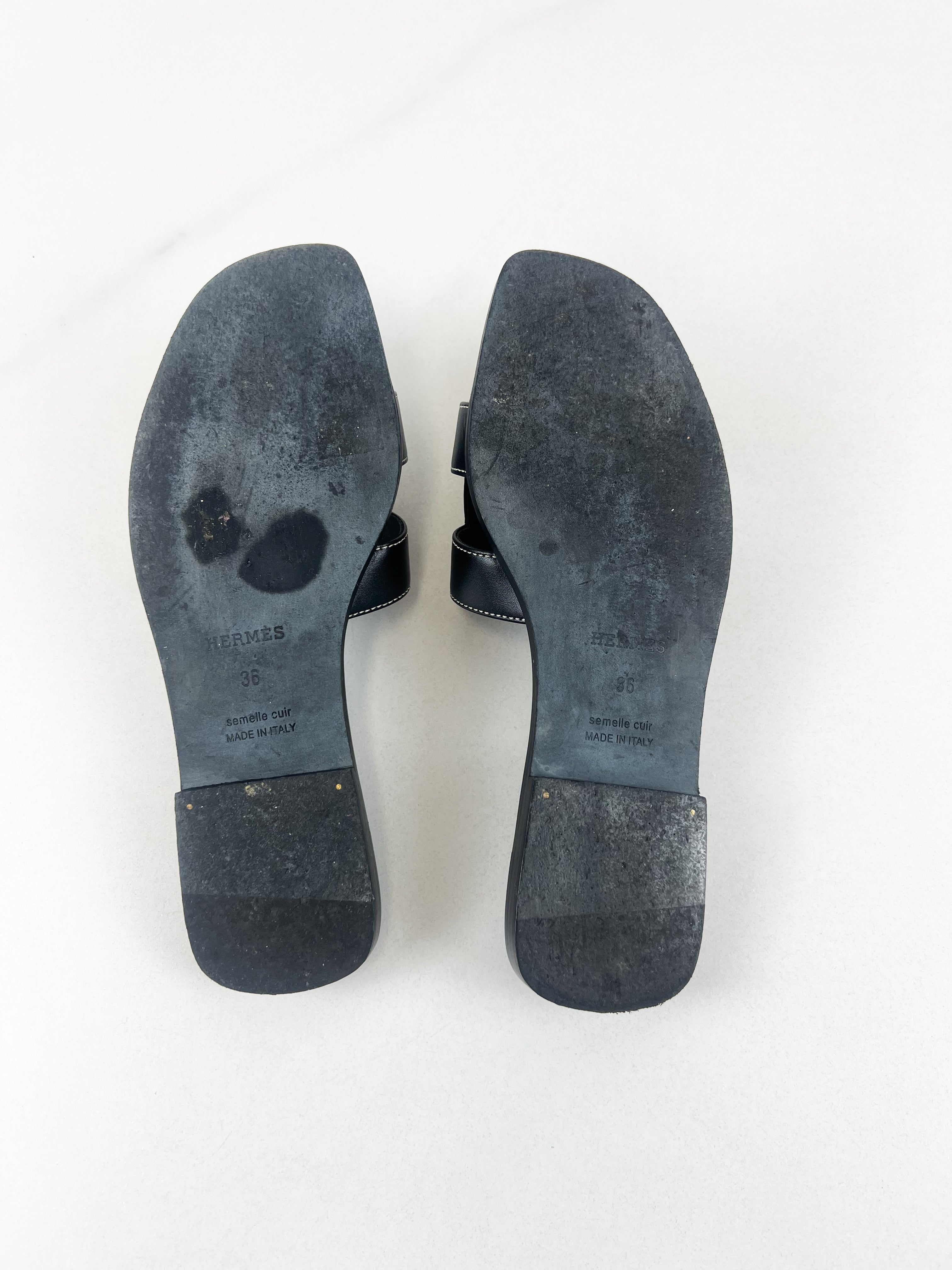 Hermes Oran Sandals in Noir Size 36