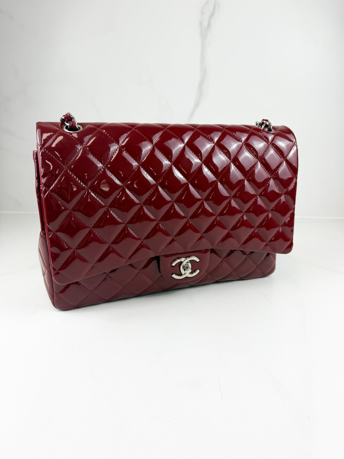 Chanel Red Patent Classic Jumbo Double Flap Bag