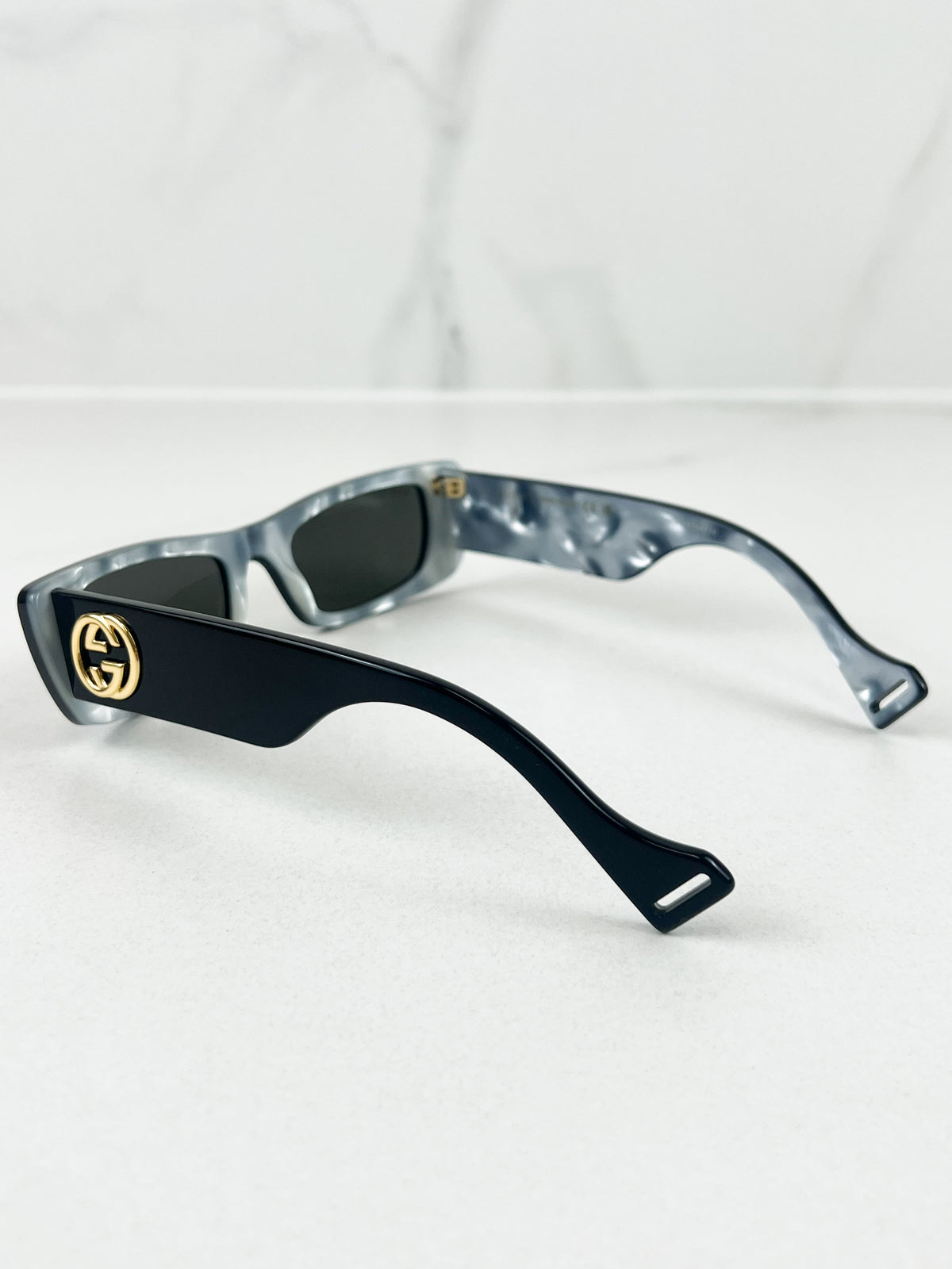 Gucci GG Logo Black Rectangular Acetate Frame Sunglasses