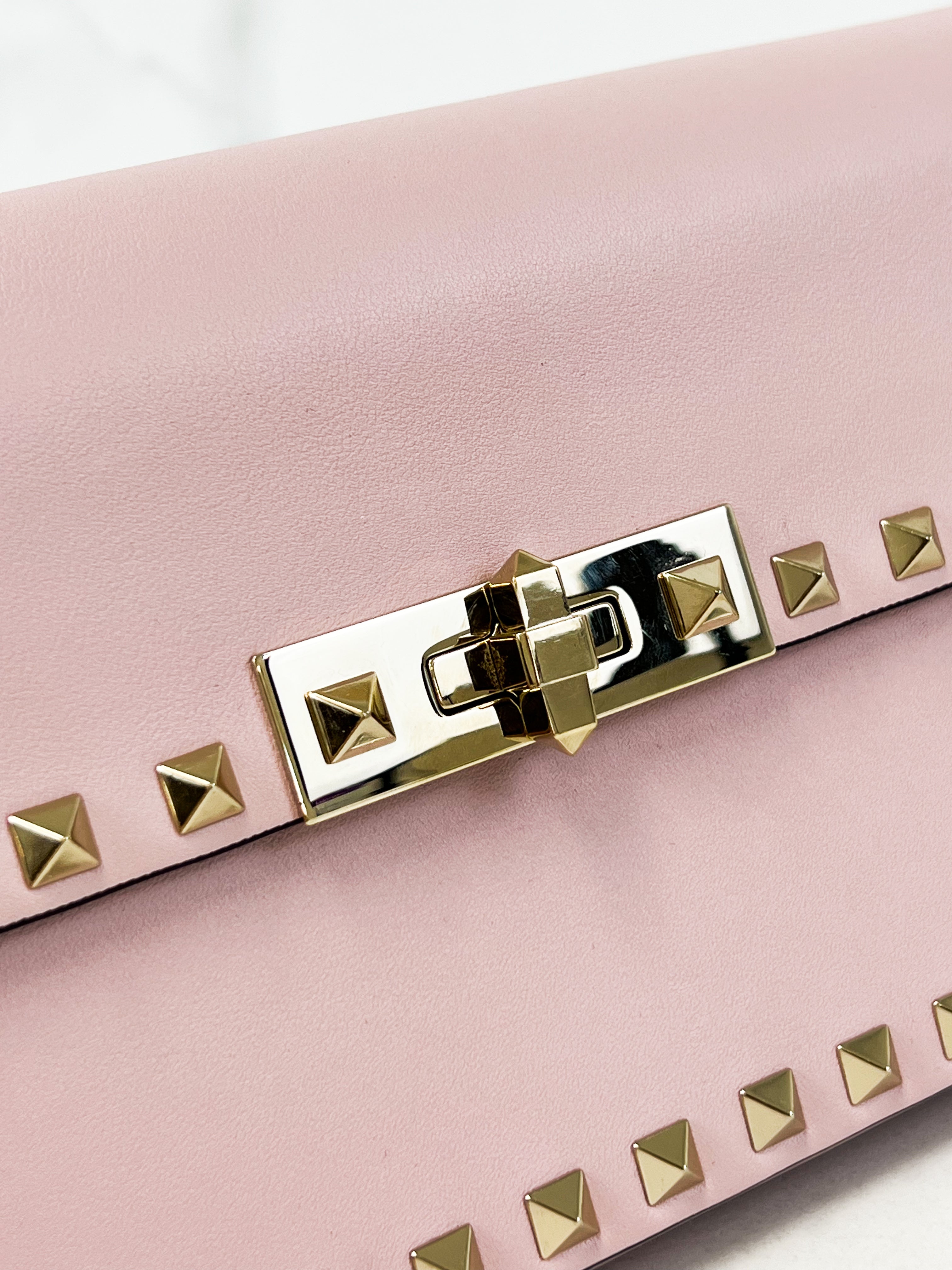 Valentino Garavani Blush Pink Rockstud Leather Clutch
