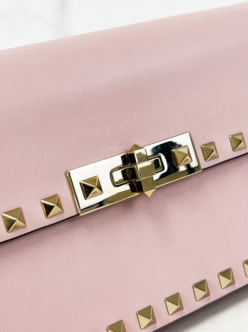Valentino Garavani Blush Pink Rockstud Leather Clutch