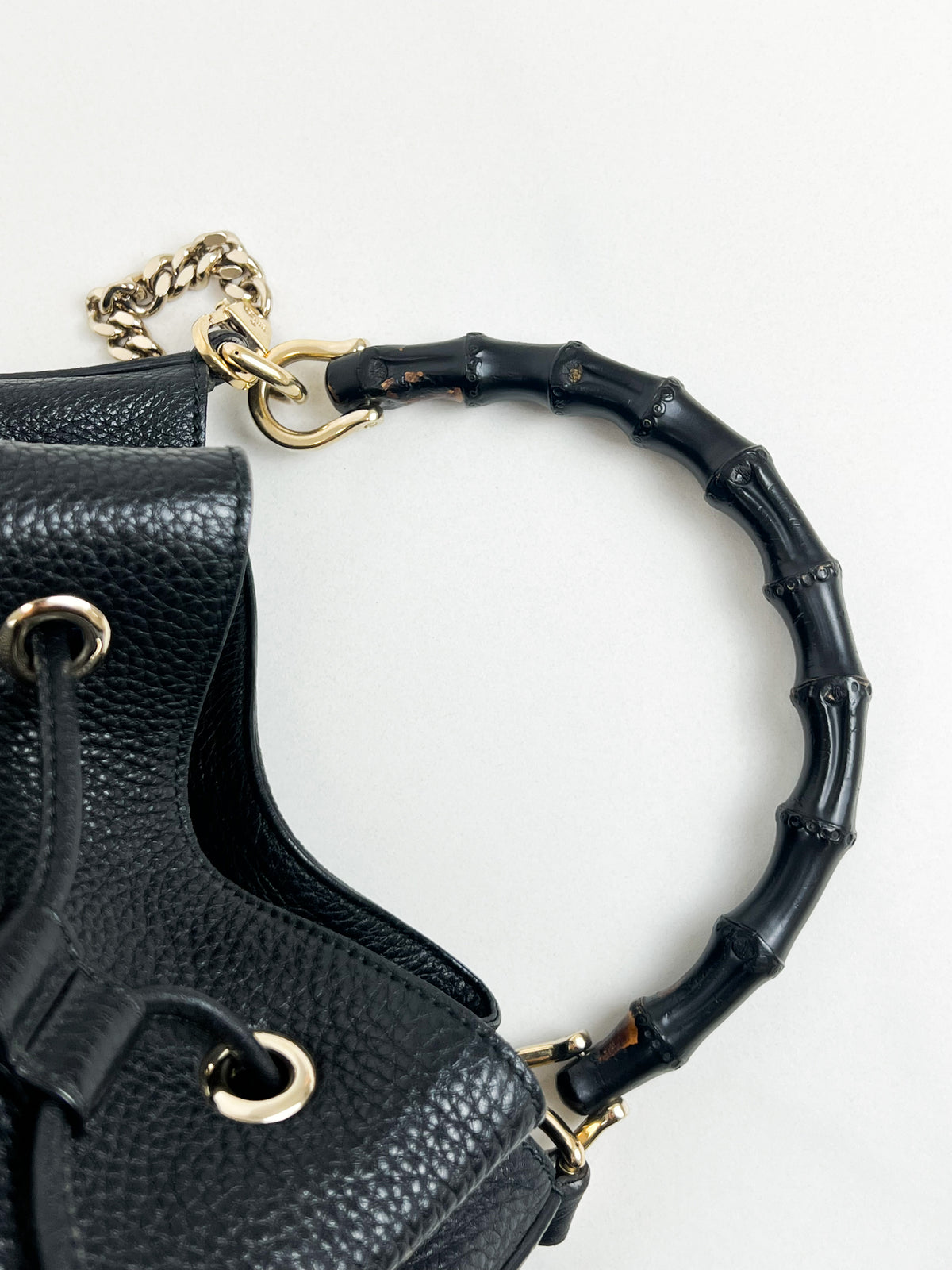Gucci Miss Bamboo Bucket Bag in Black Grained Leather