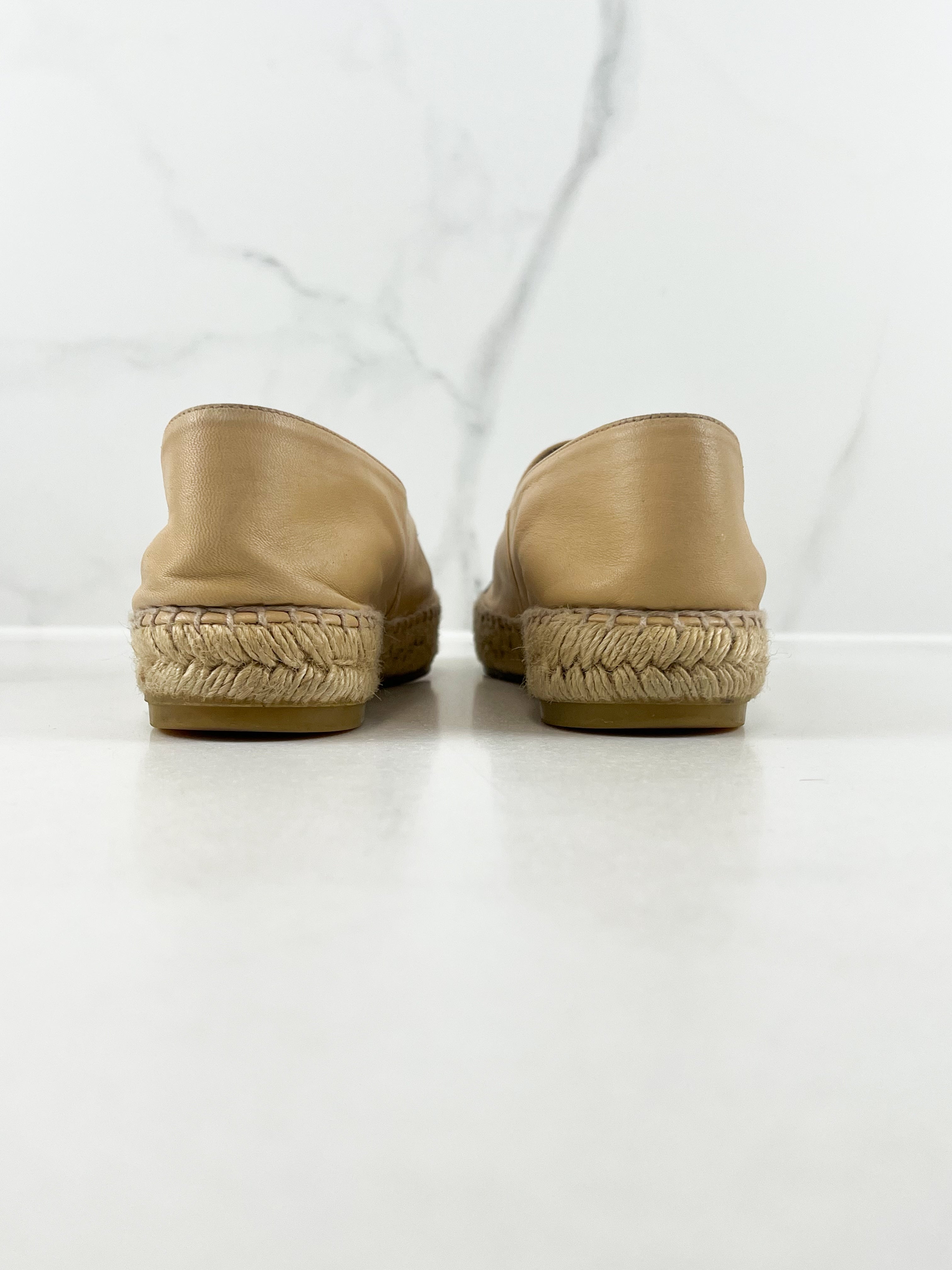 Chanel CC Logo Black & Beige Leather Espadrilles Size 39