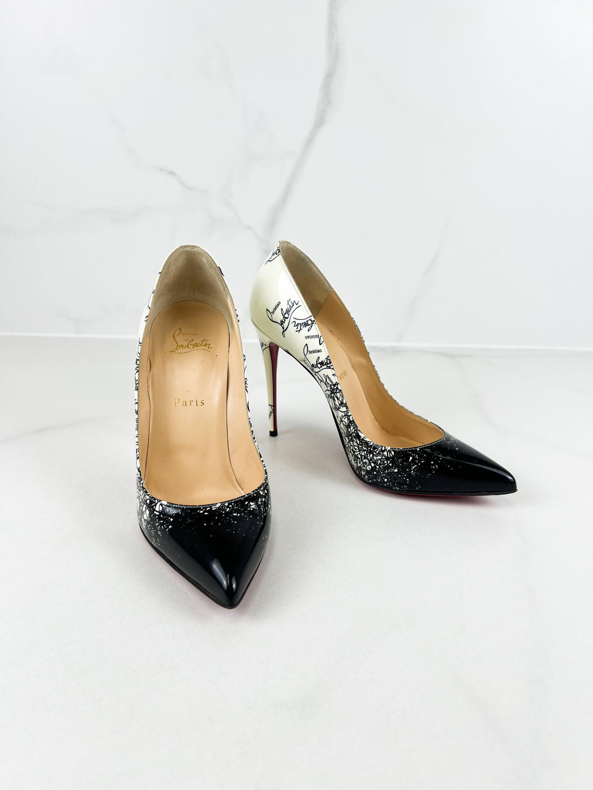 Christian Louboutin So Kate Degraloubi Pumps Graffiti Print 100mm in Black/White Size 39