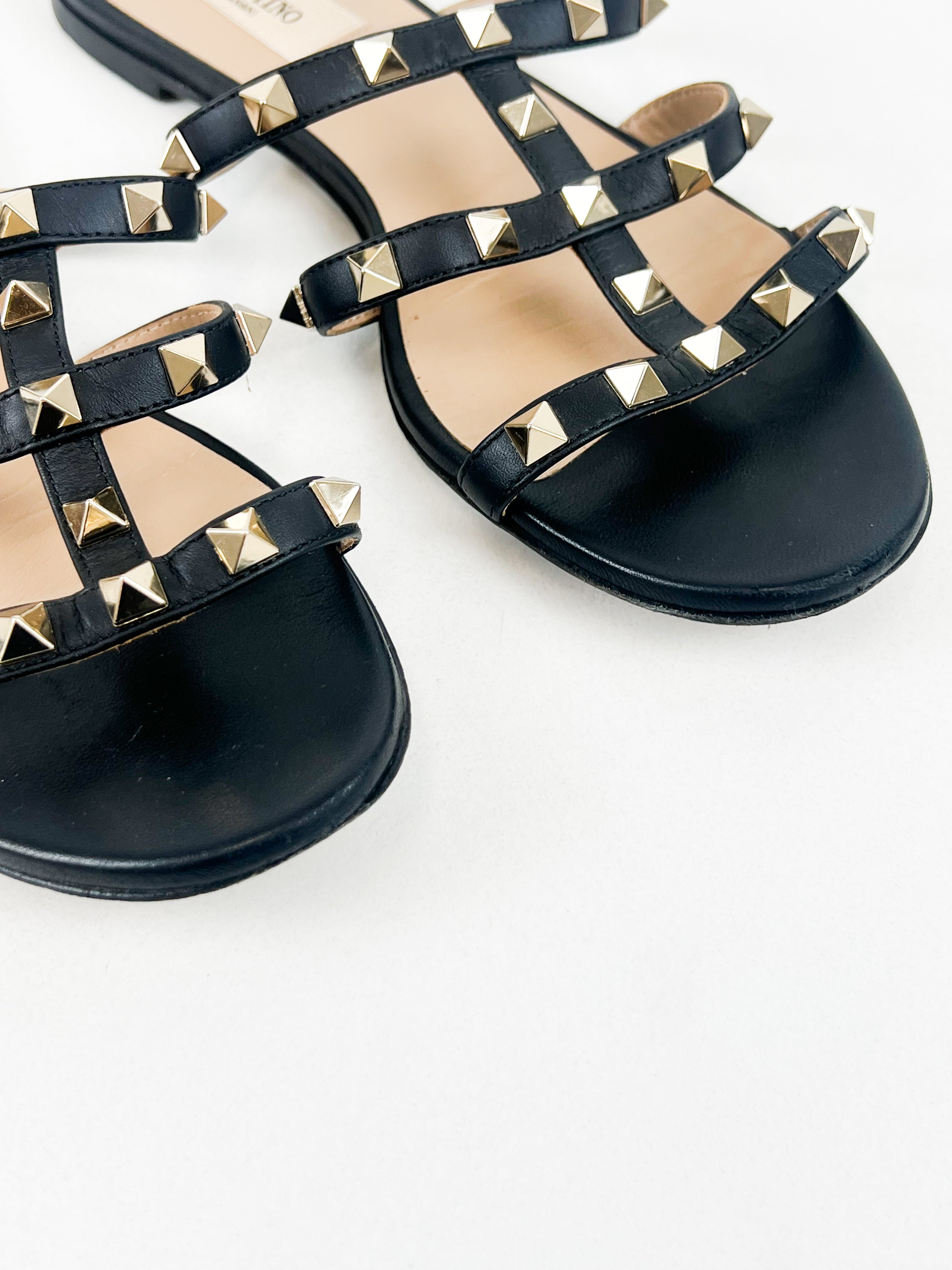 Valentino Garavani Caged Black Rockstud Slides