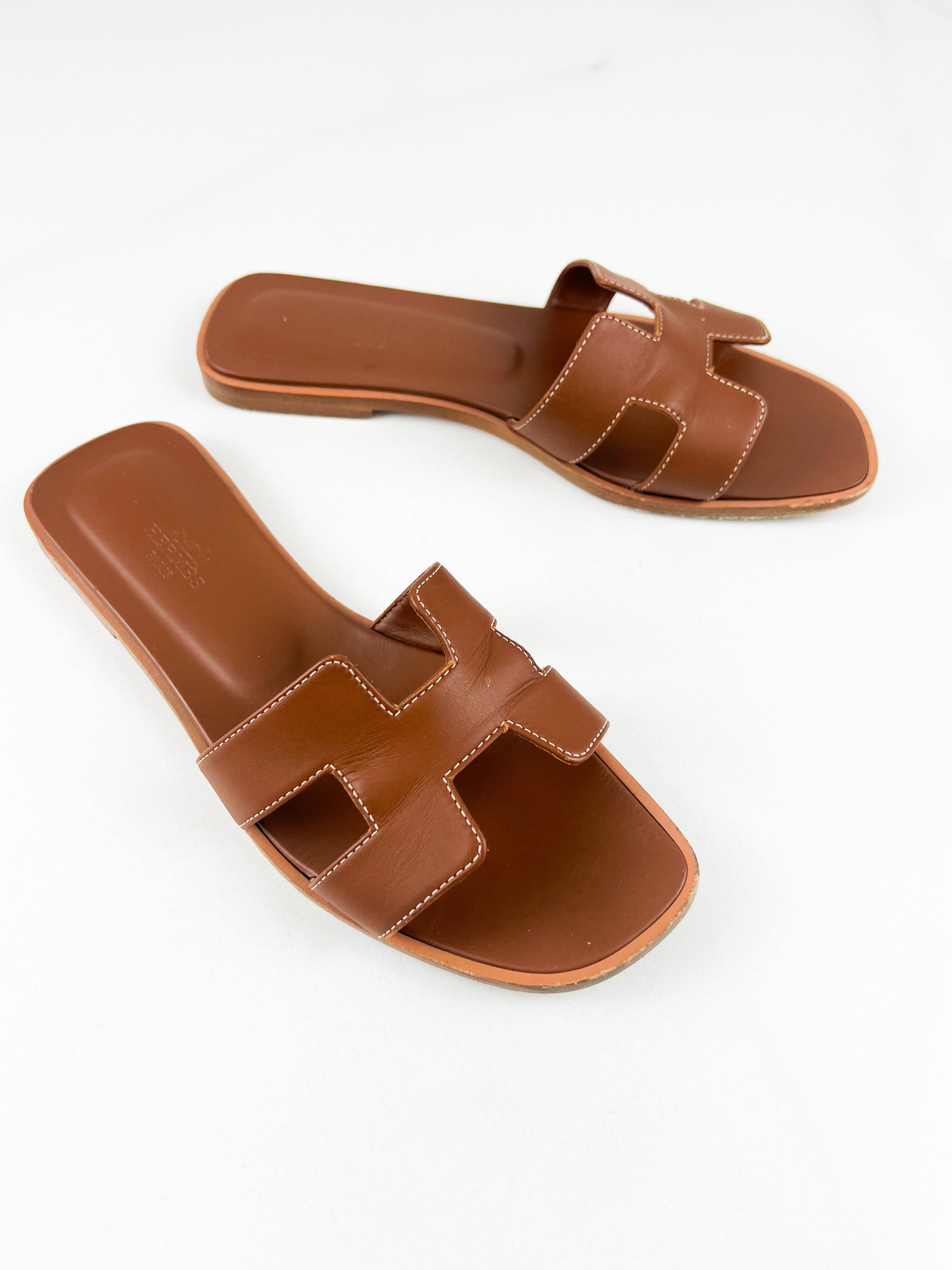 Hermes Oran Sandal in Gold Calfskin 38