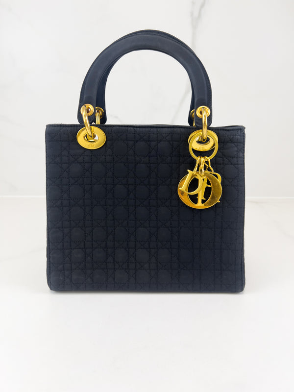 Christian Dior Vintage Black Lady Dior with Gold Hardware