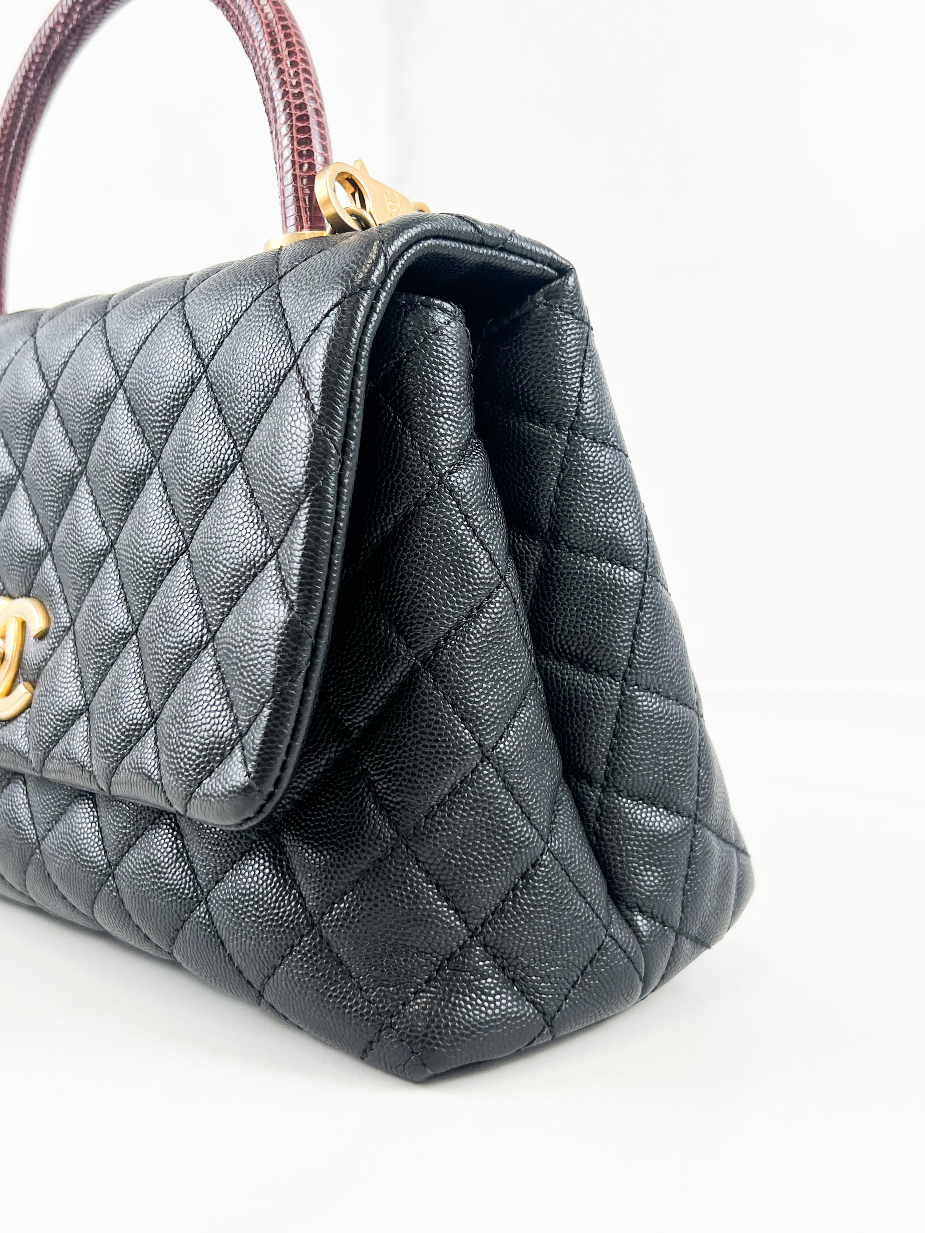 Chanel Medium Top Handle Coco in Black Caviar with Lizard Handle GHW