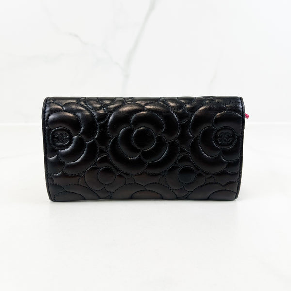 Chanel Camelia Lambskin Bi-Fold Black Wallet