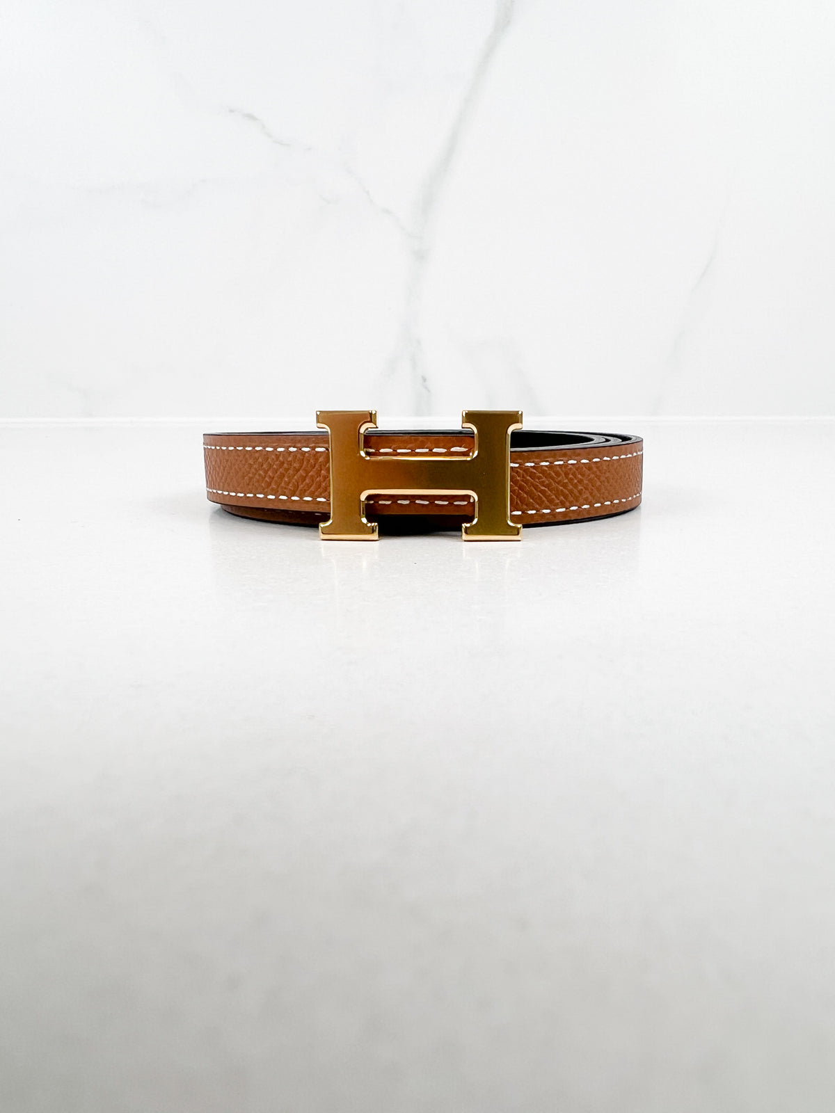 Hermes Mini 5352 H Belt Buckle & Reversible Leather Strap 13mm Size 80 with GHW