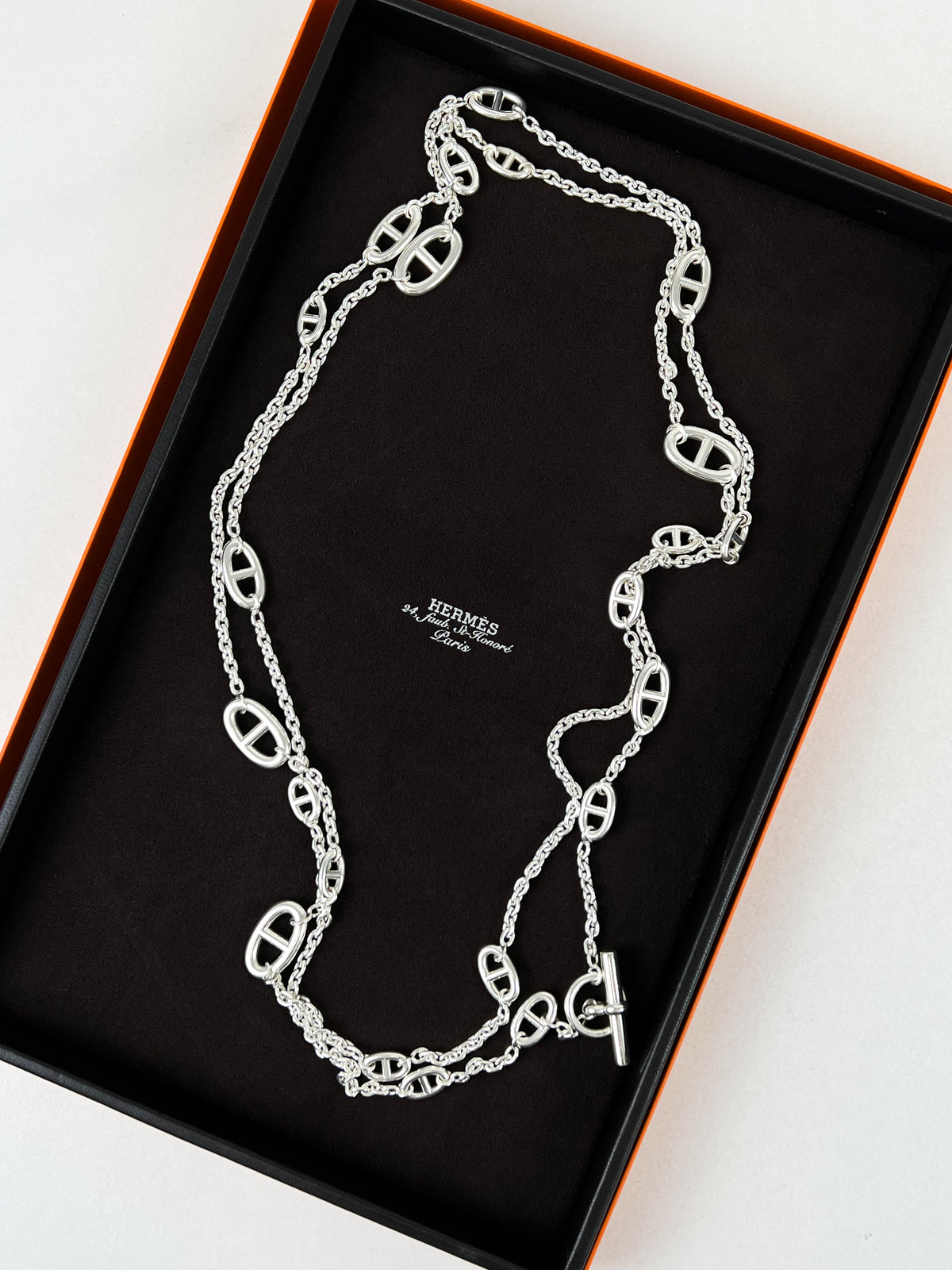 Hermes Sautoir Farandole Necklace Sterling Silver 160cm
