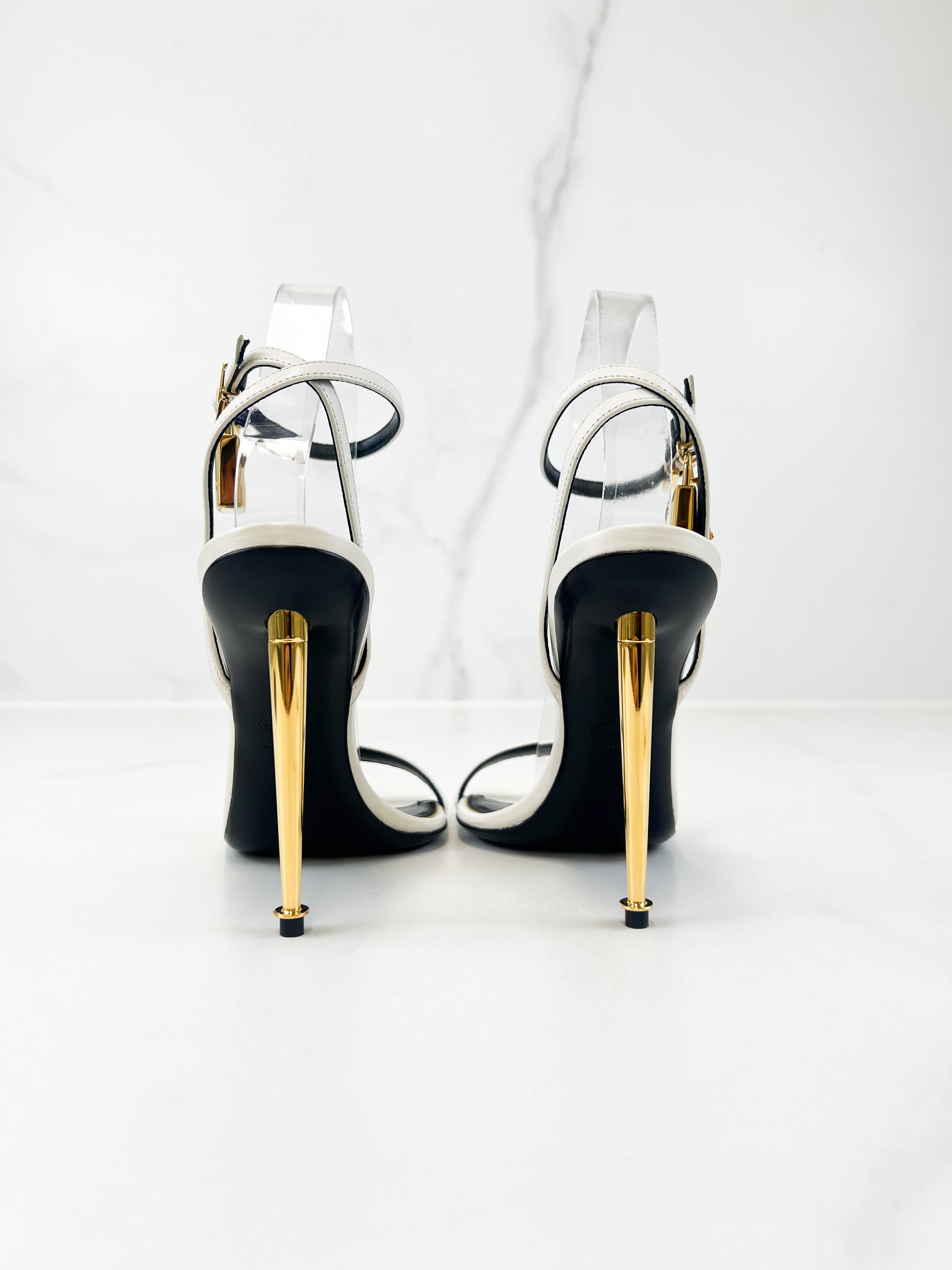Tom Ford White Padlock Leather Sandal Size 37