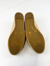 Chanel CC Logo Black & Beige Leather Espadrilles Size 38