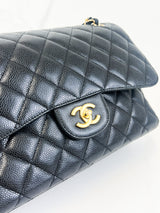 Chanel Black Jumbo Double Flap Caviar Shoulder Bag with SHW