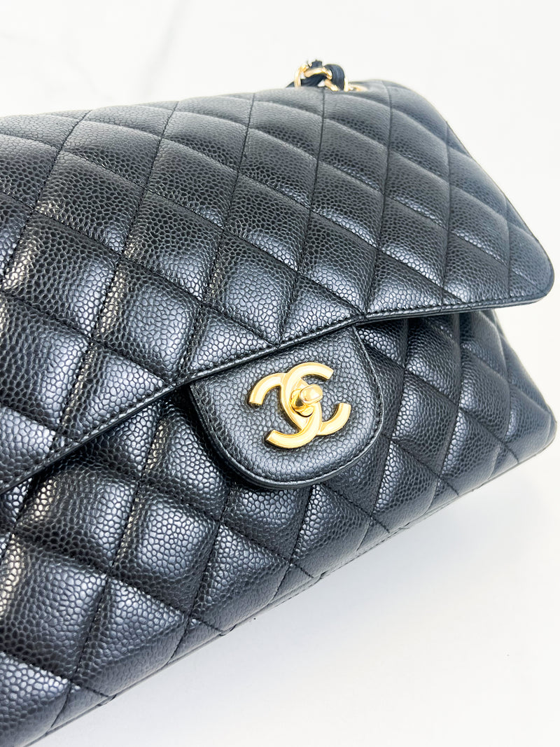 Chanel Black Jumbo Double Flap Caviar Shoulder Bag with SHW