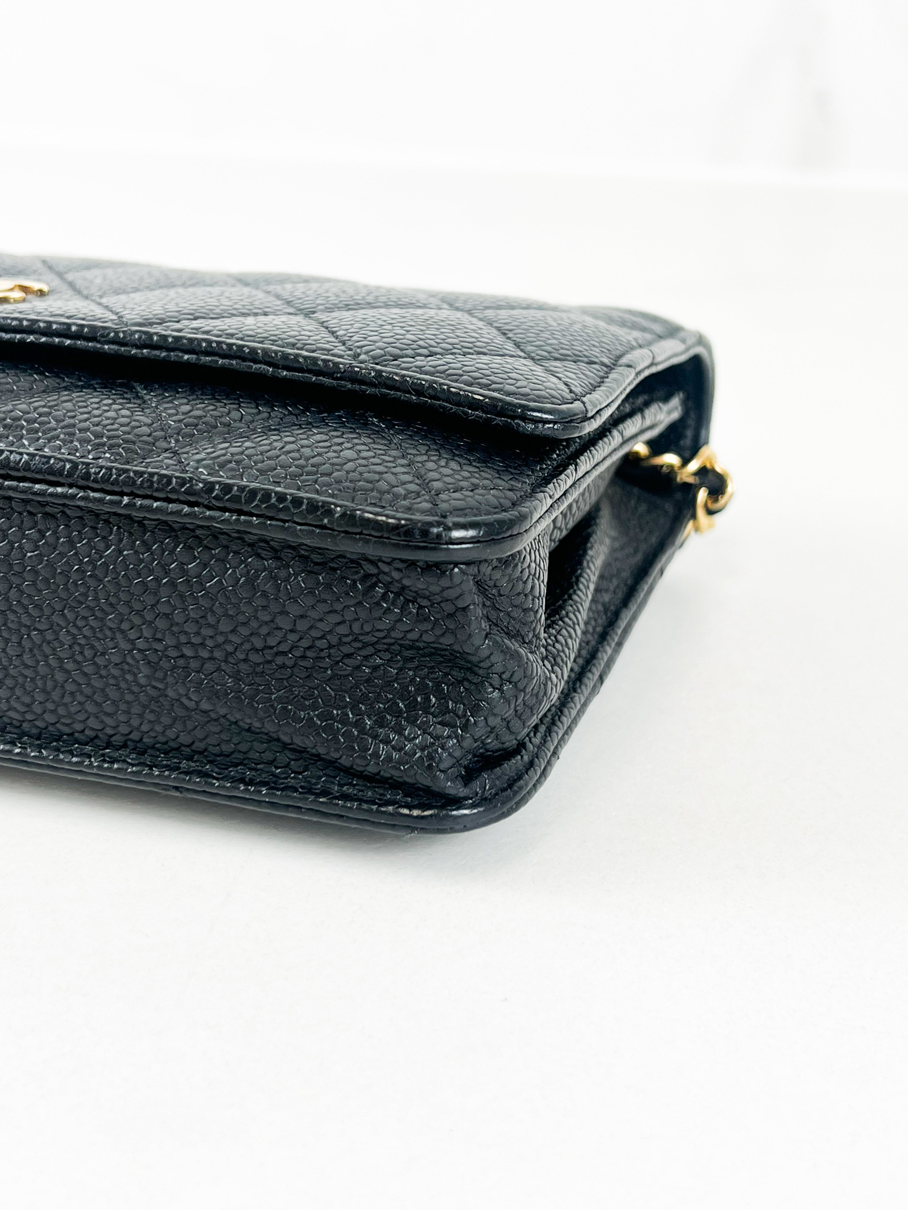 Chanel Black Caviar CC Classic Wallet On Chain GHW