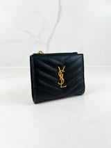 Saint Laurent Cassandre Matelasse Bi-fold Wallet in Grain De Poudre Embossed Leather