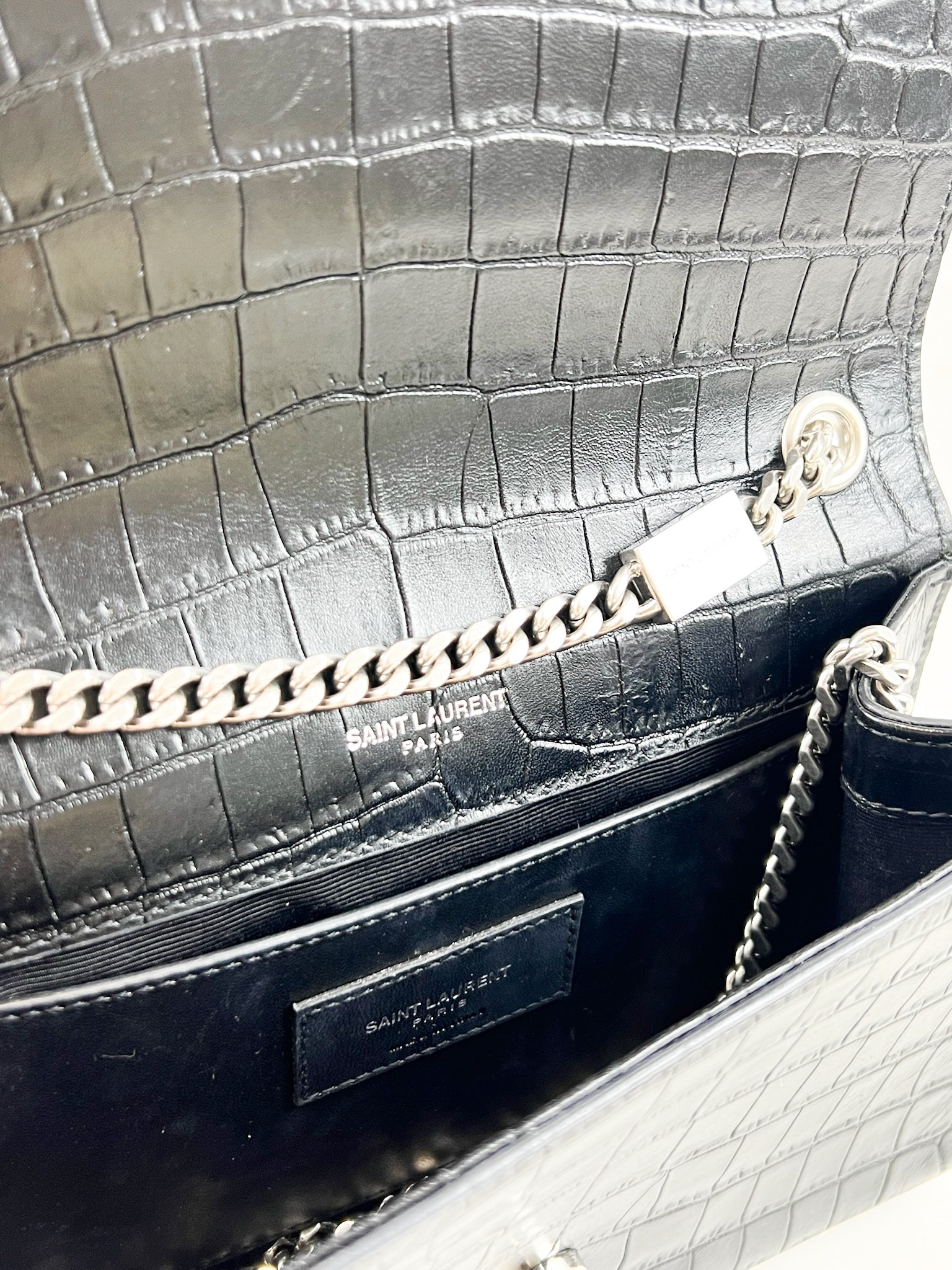 Saint Laurent Small Kate with Tassel Croc Embossed Shiny Leather SHW