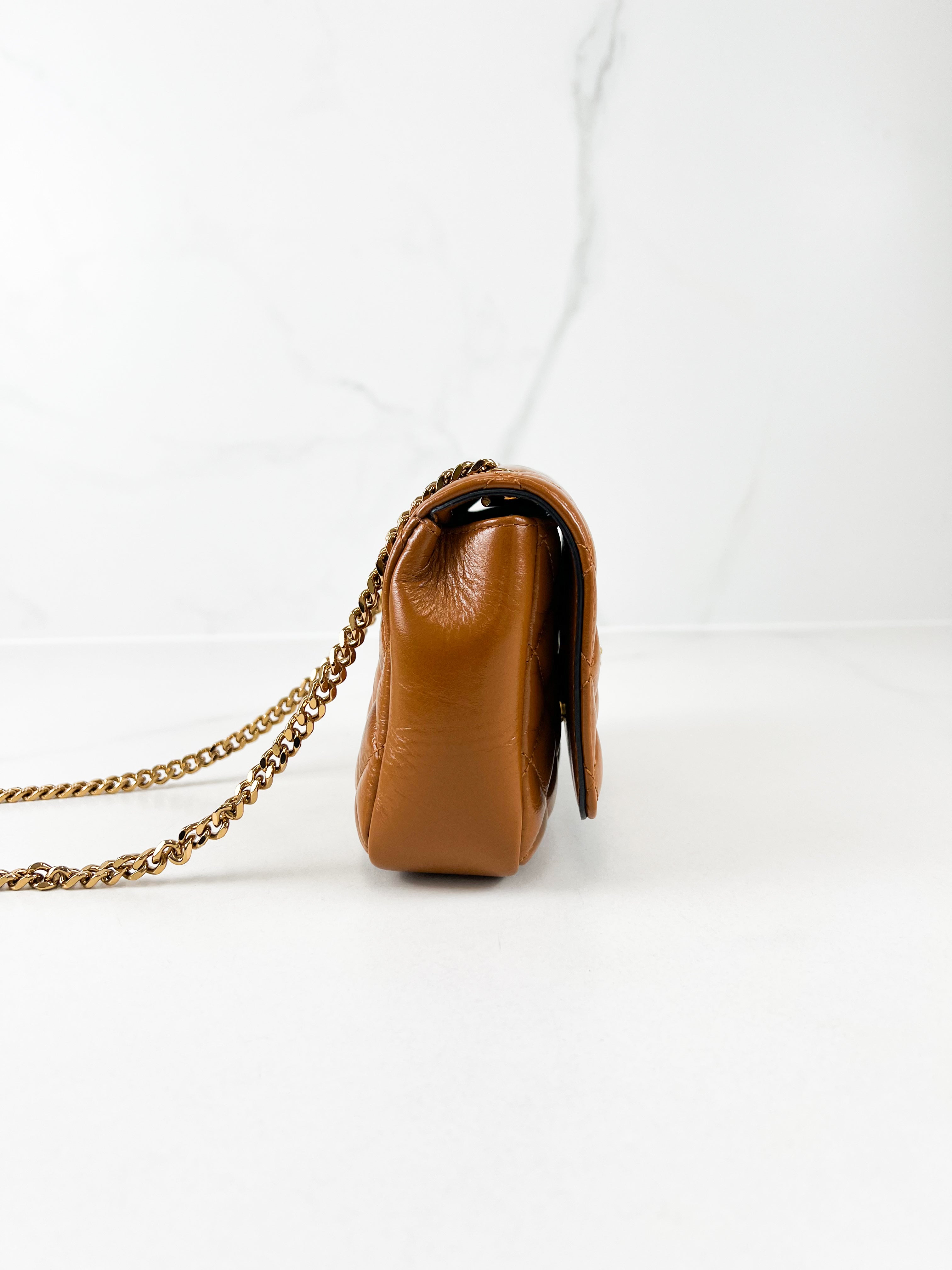 Versace Tan Brown Quilted Leather Shoulder Bag