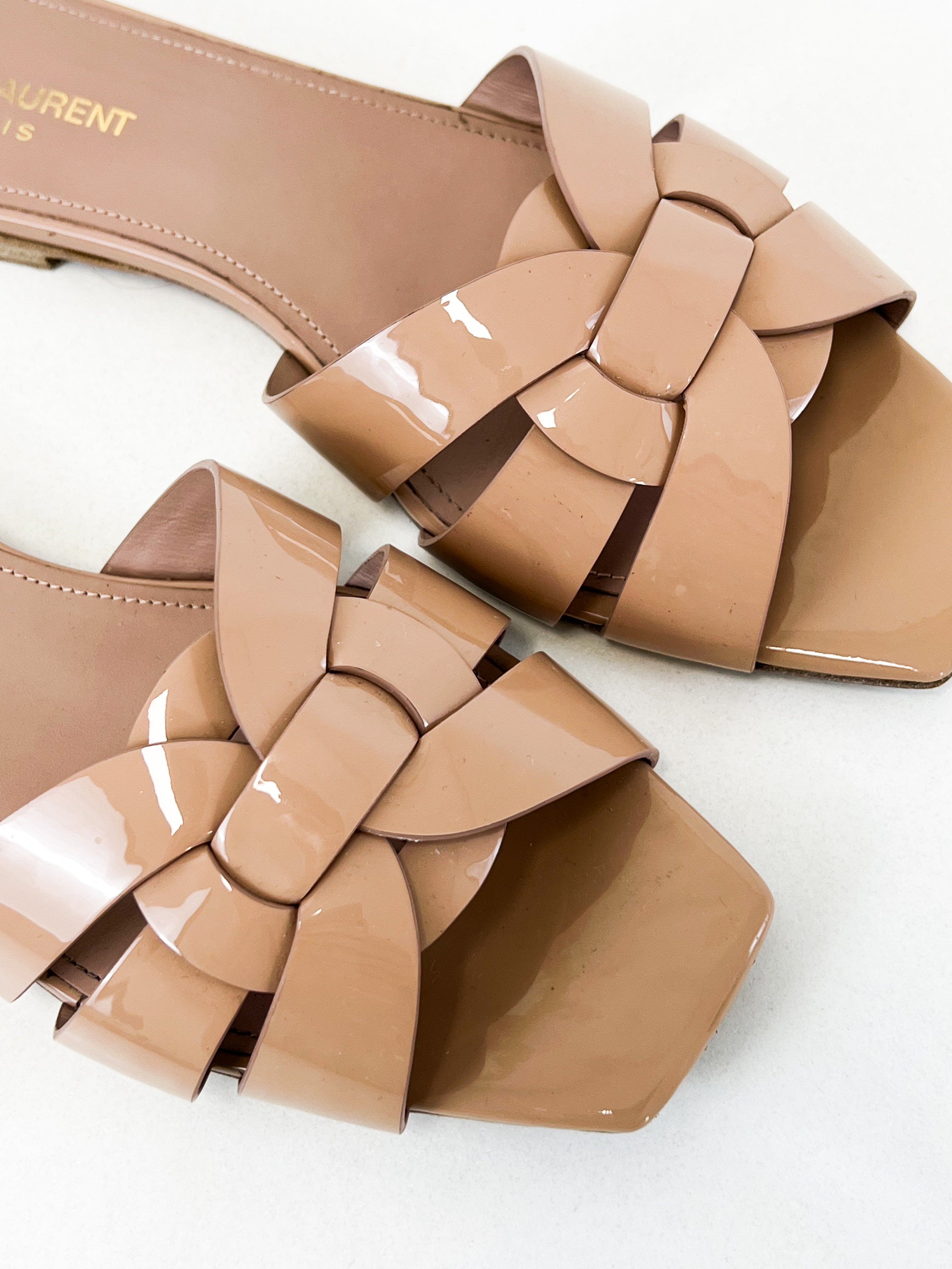 Saint Laurent Tribute Patent Flat Mules Size 39