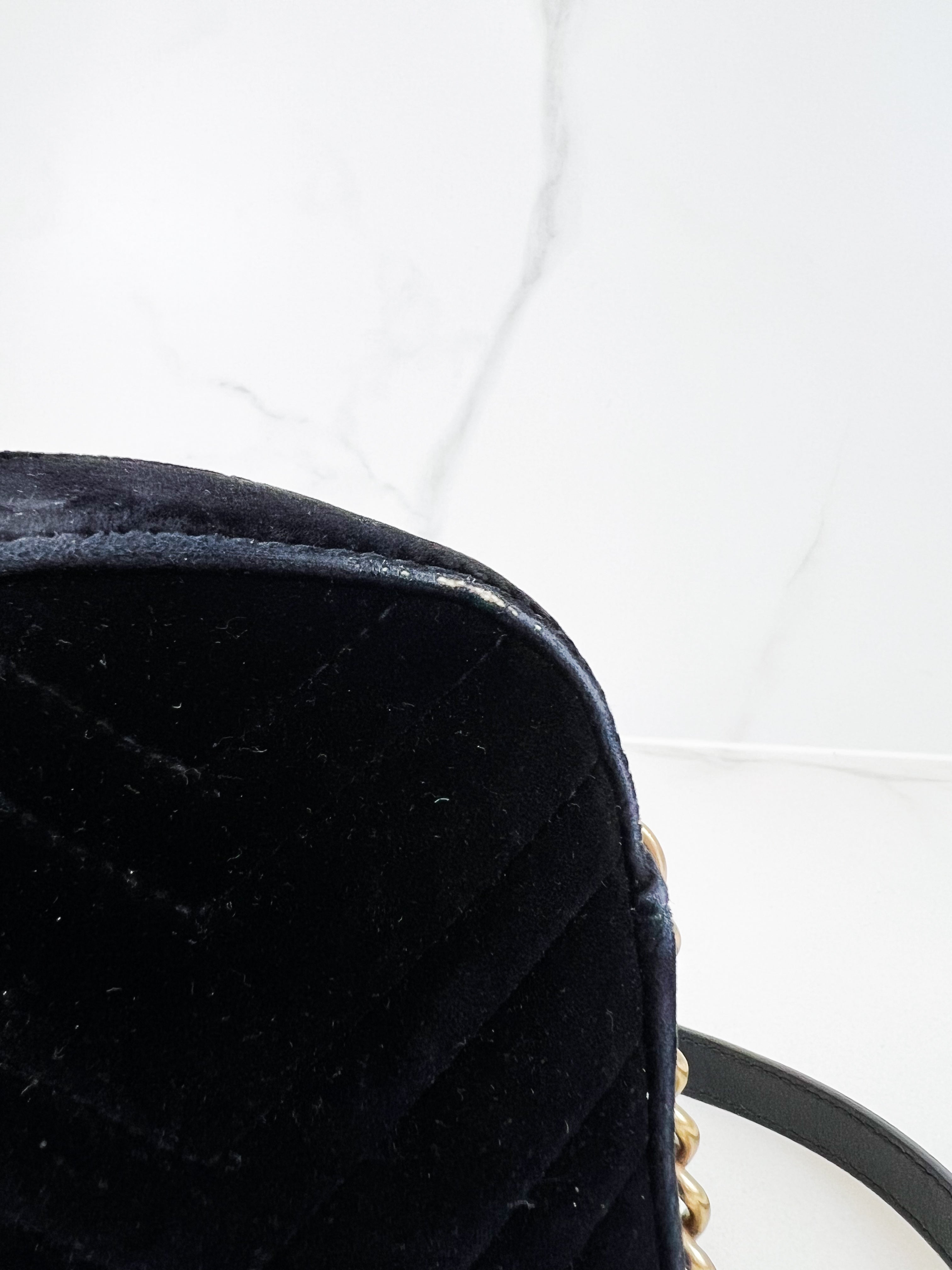 Gucci Small Velvet GG Marmont Matelasse Bag in Black