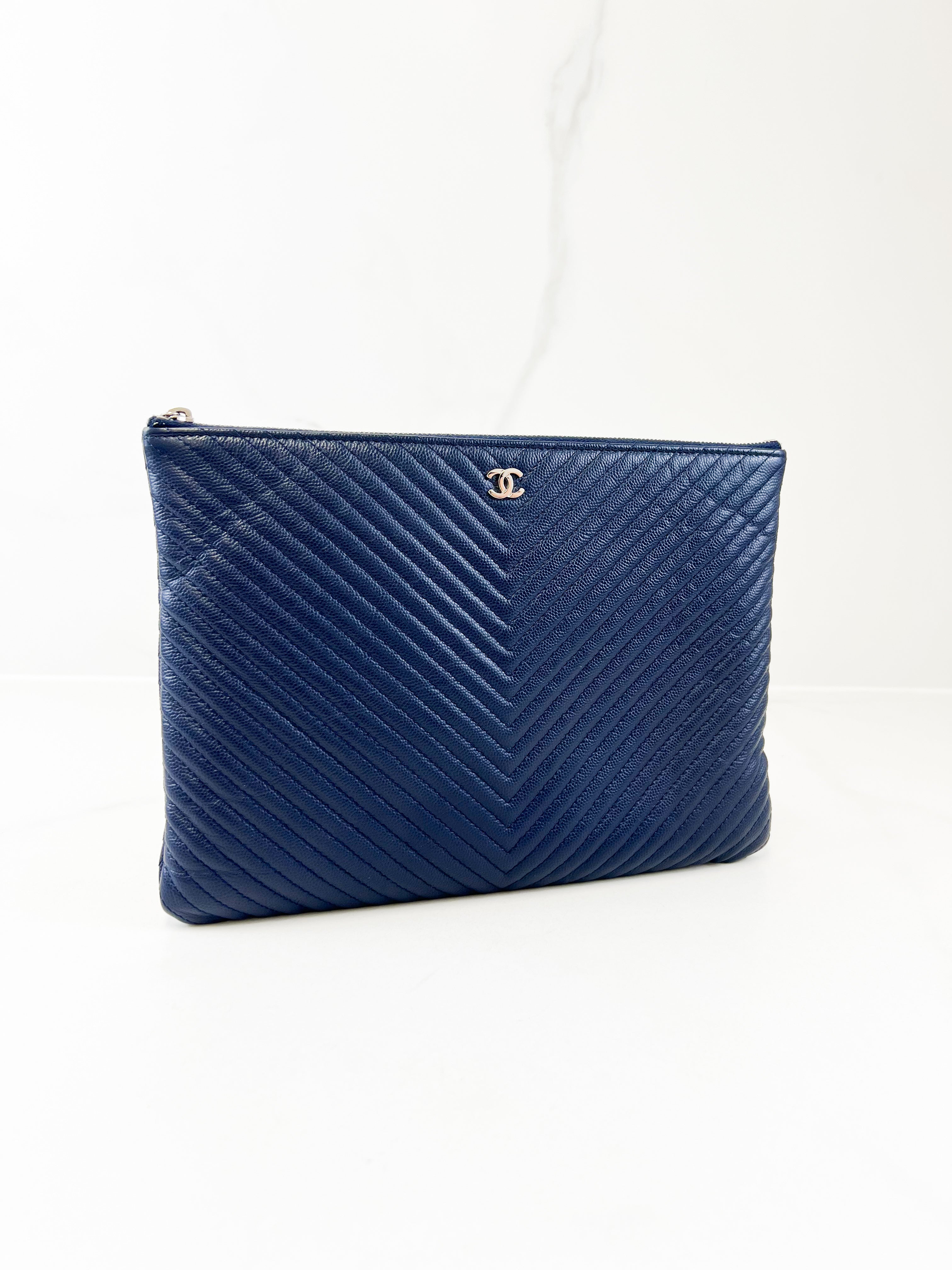 Chanel Large O Case Clutch in Navy Caviar