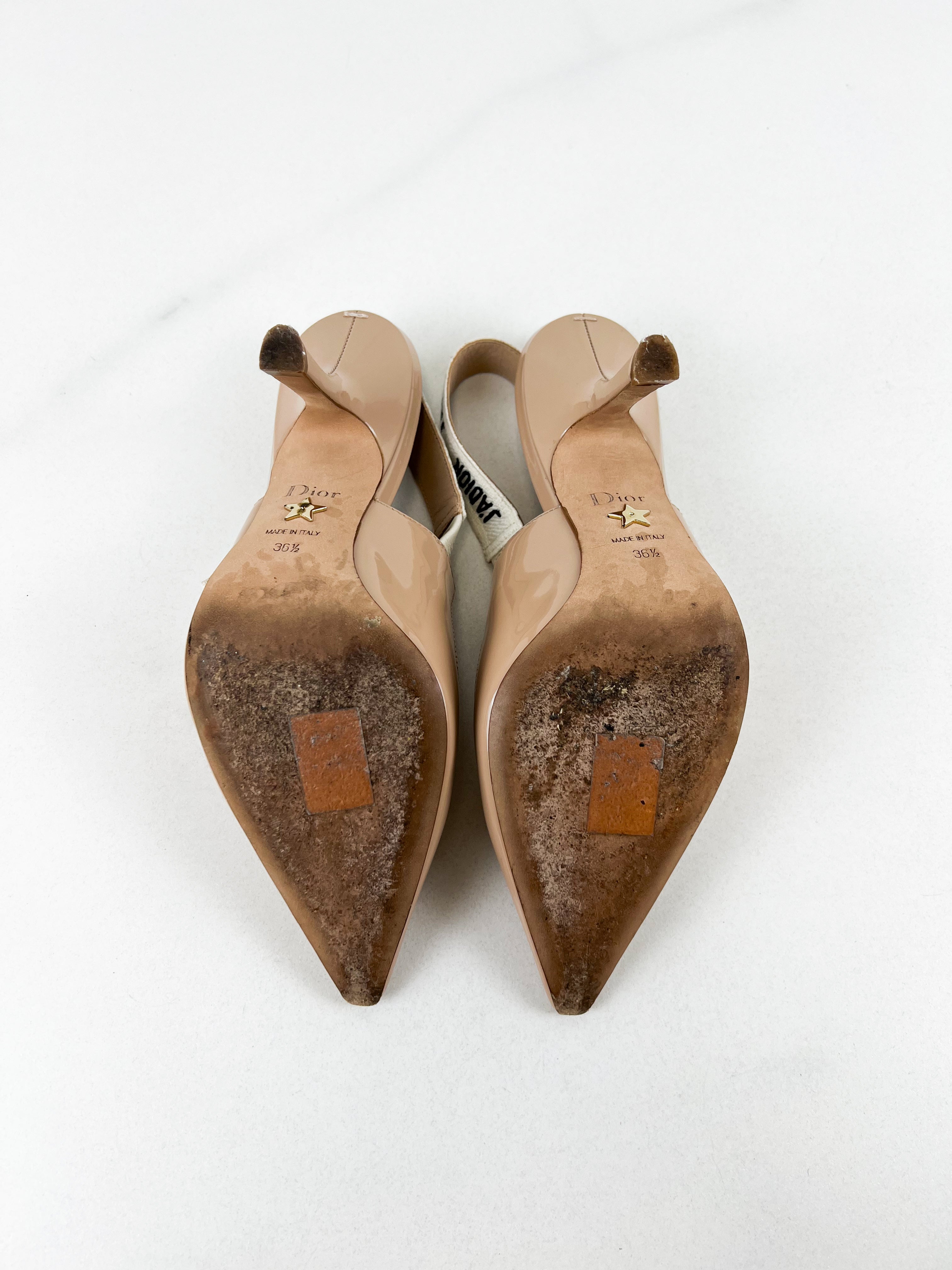 Christian Dior Patent Beige Jadior Slingback Heel Size 36.5