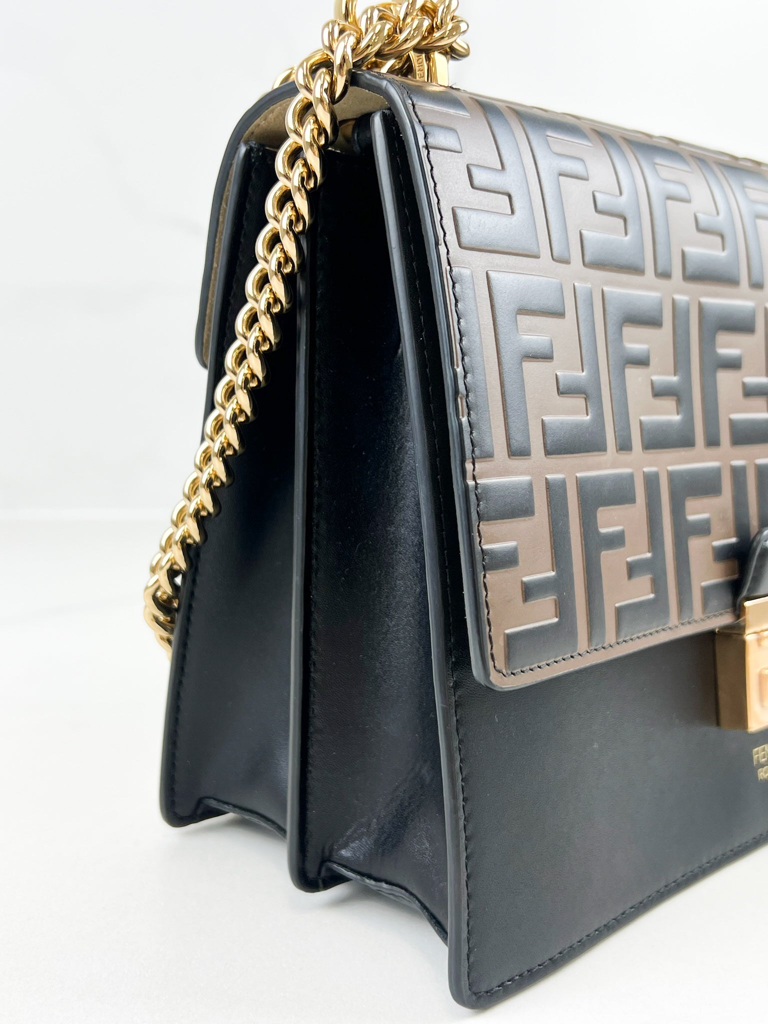 Fendi Kan I Medium Embossed Shoulder Flap Bag
