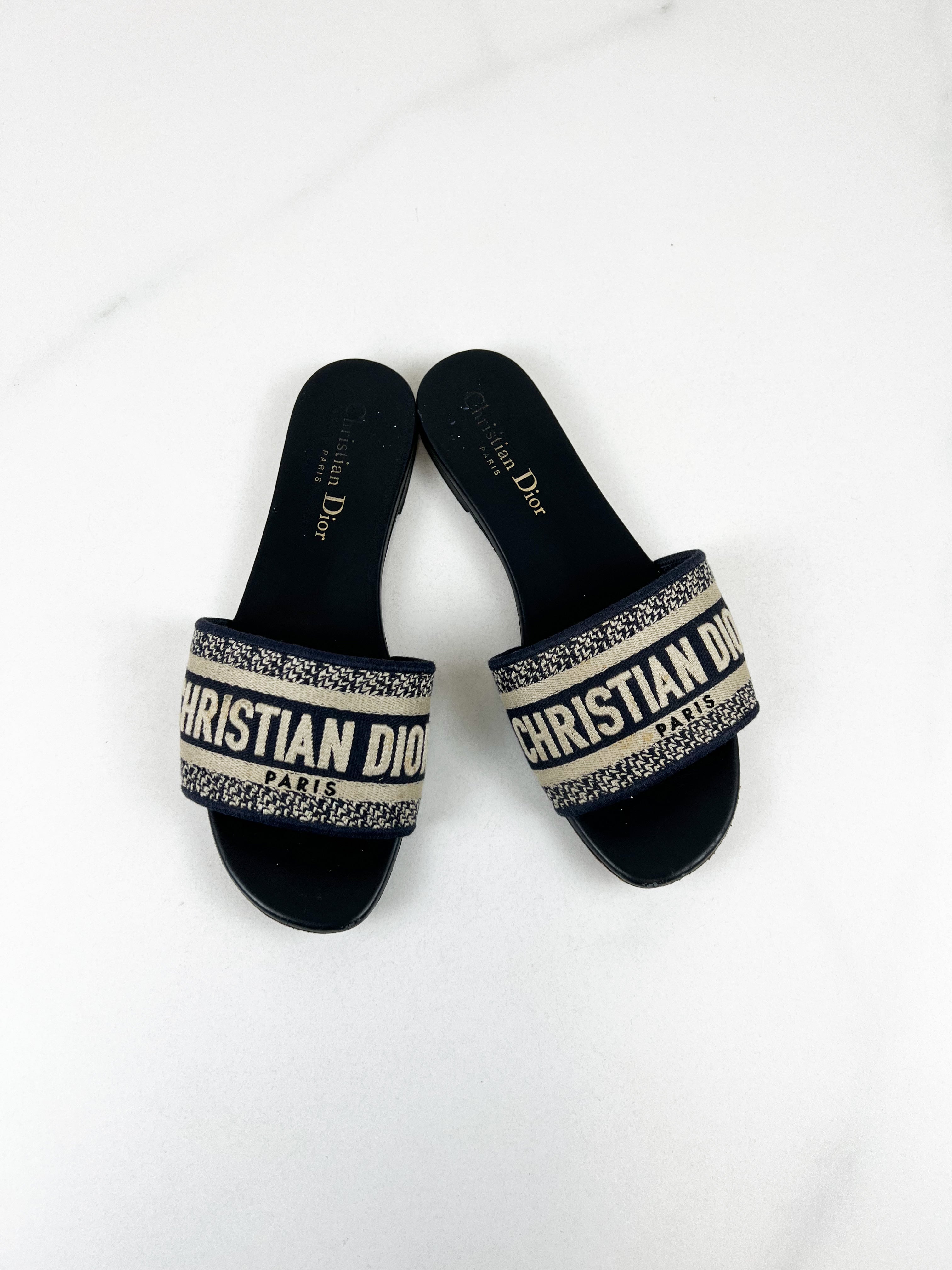 Christian Dior Navy Dway Slides Size 36.5
