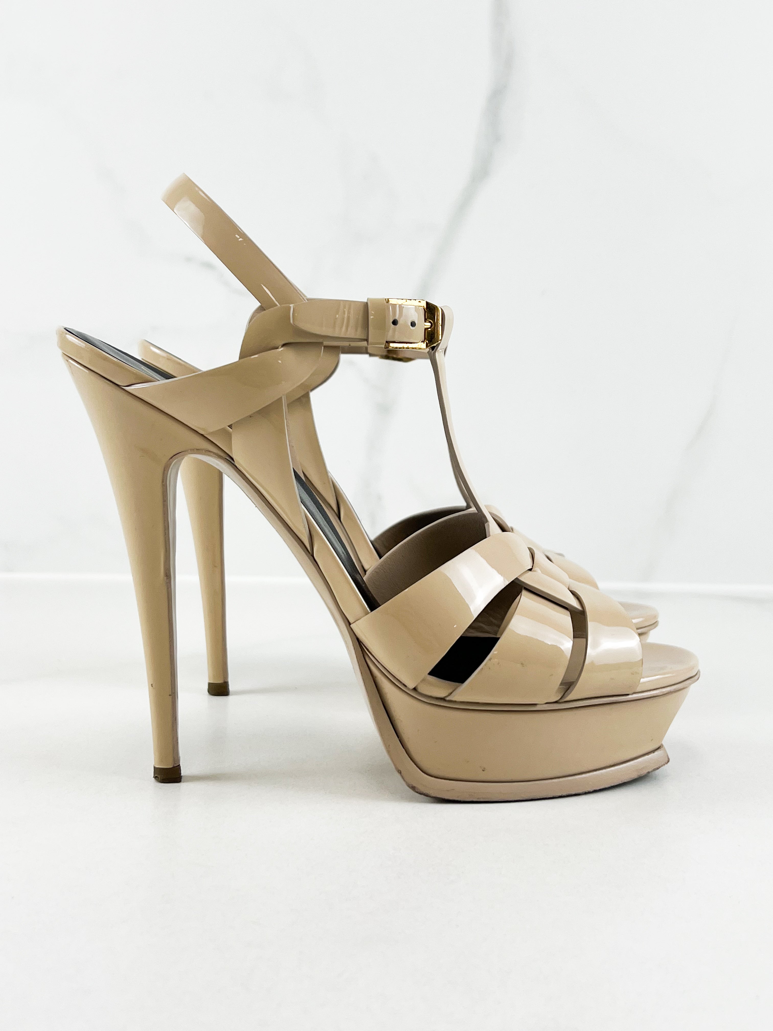 Saint Laurent Beige Patent Tributes 135mm Size 40