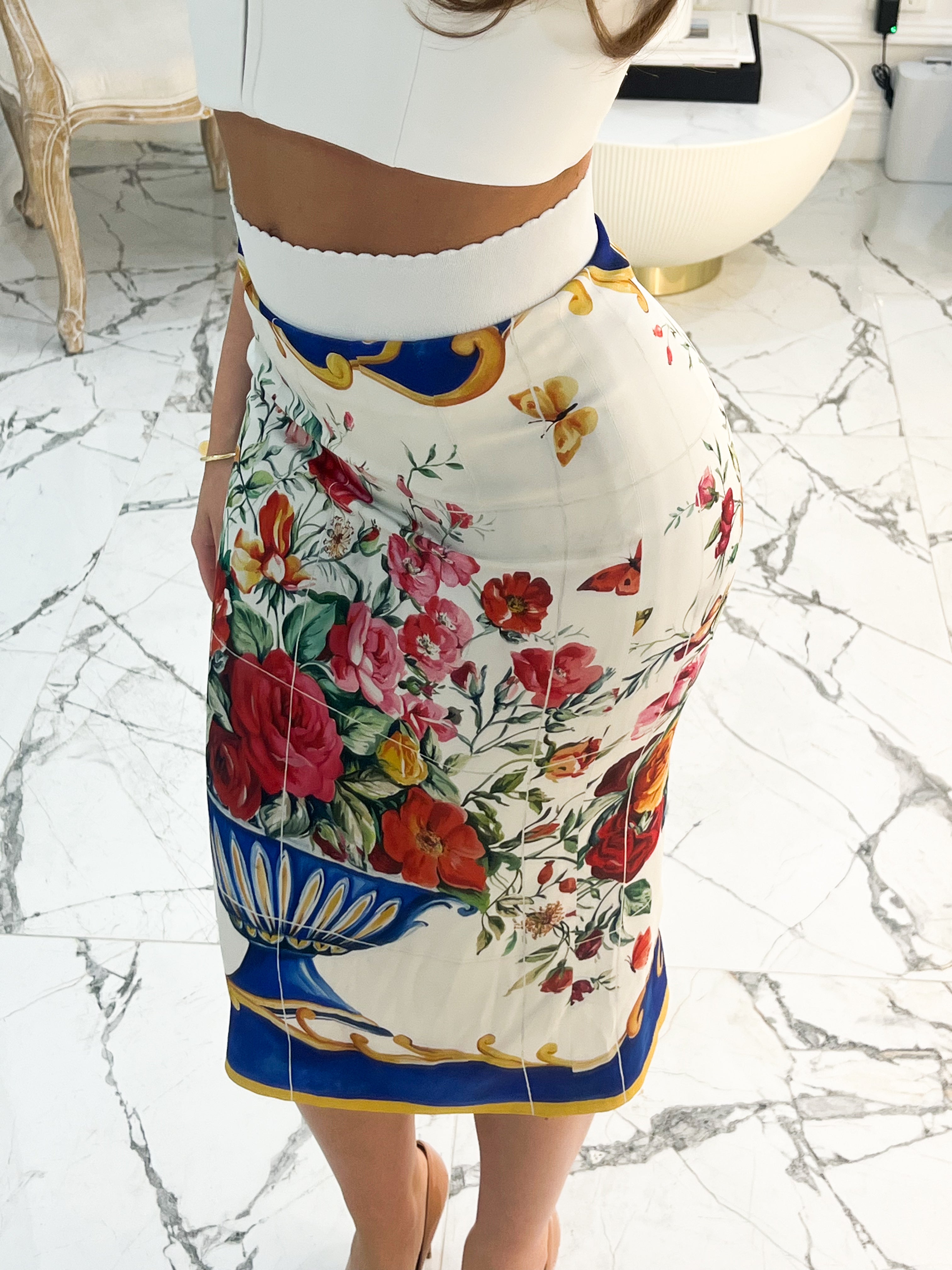 Dolce & Gabbana Multicolour Floral Vase Silk Skirt