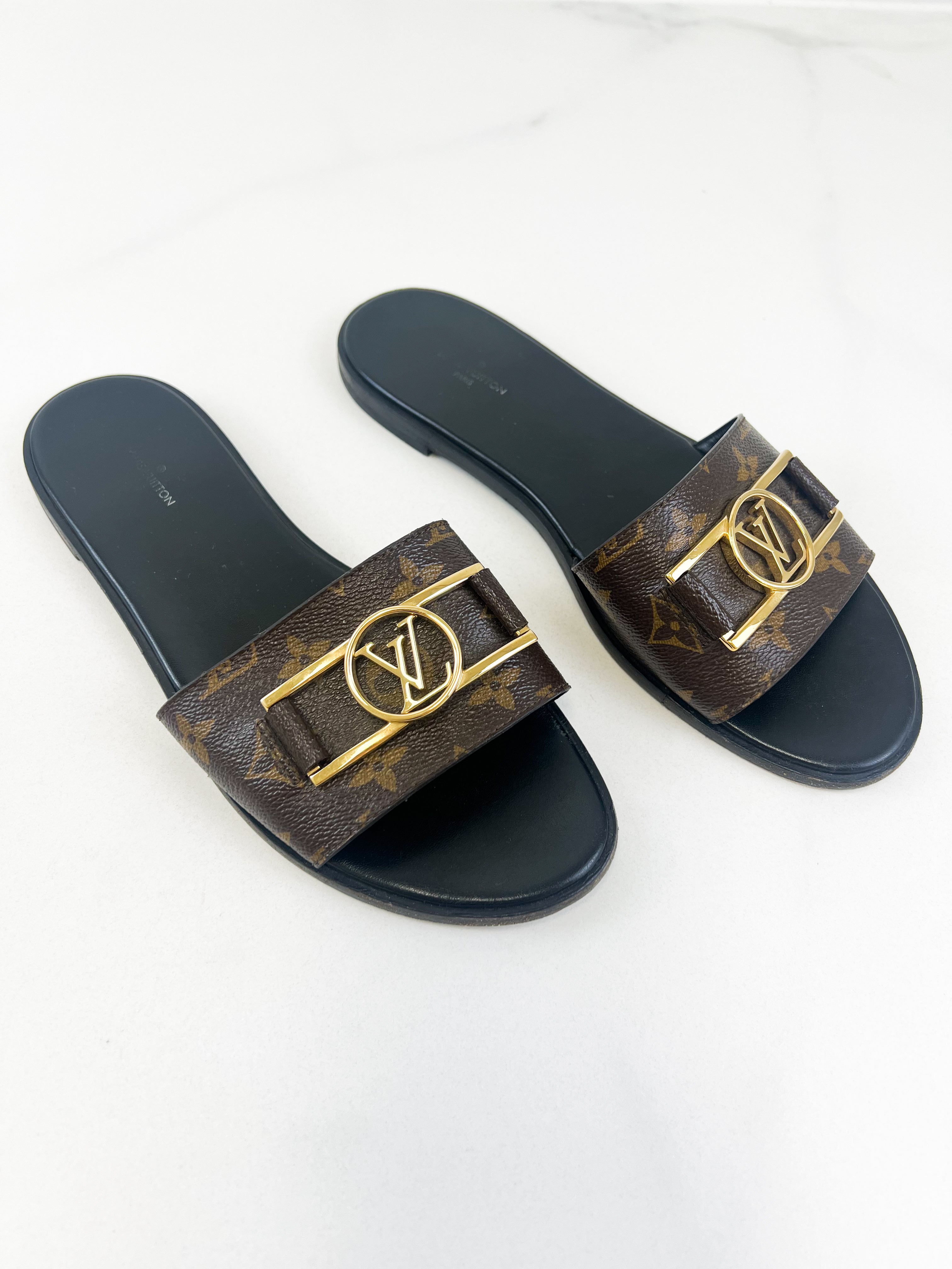 Louis Vuitton Monogram Lock It Flat Slides Size 40