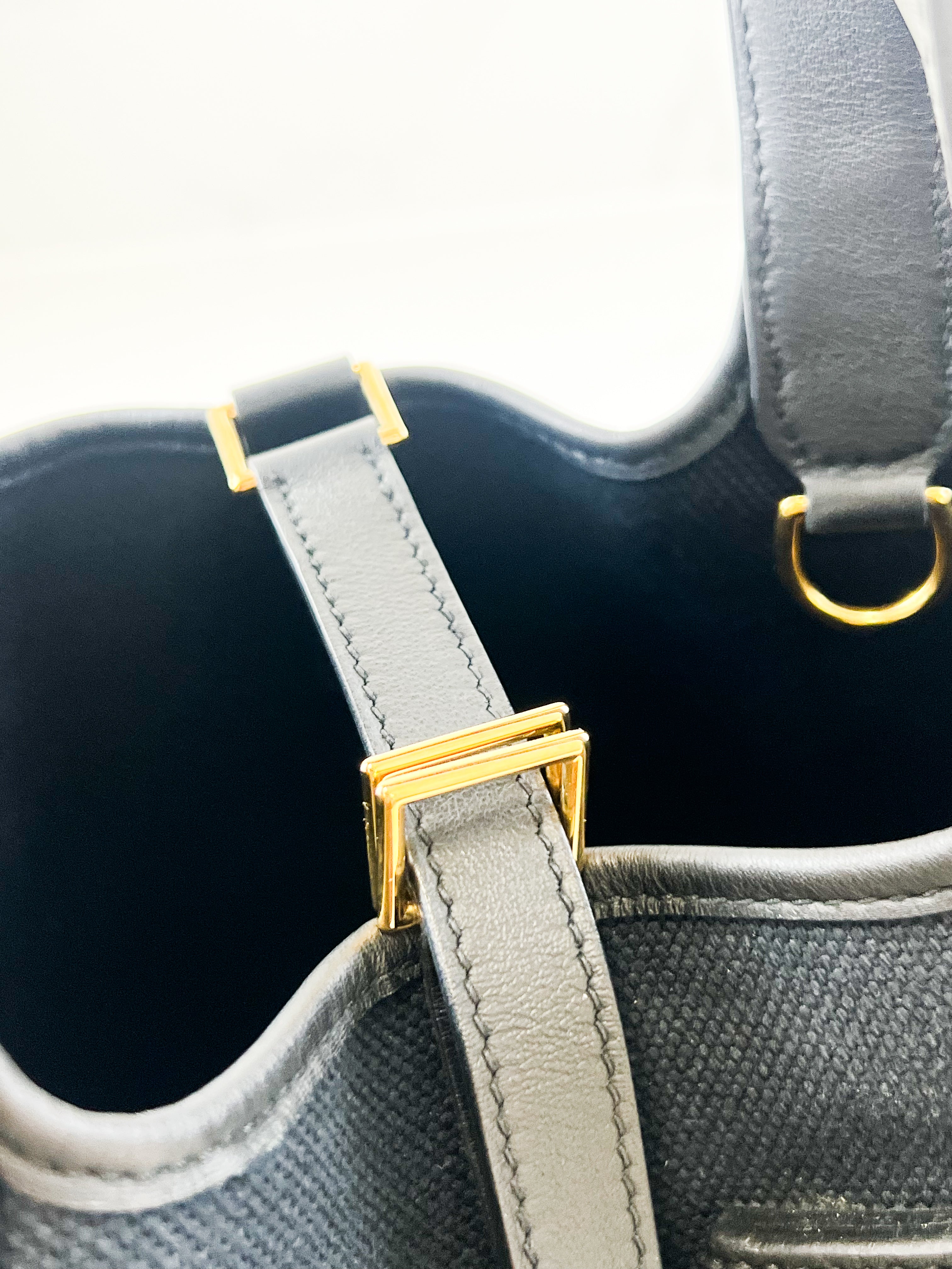 Hermes Picotin Lock 18 Pockets Bag in Black Canvas and Swift Leather