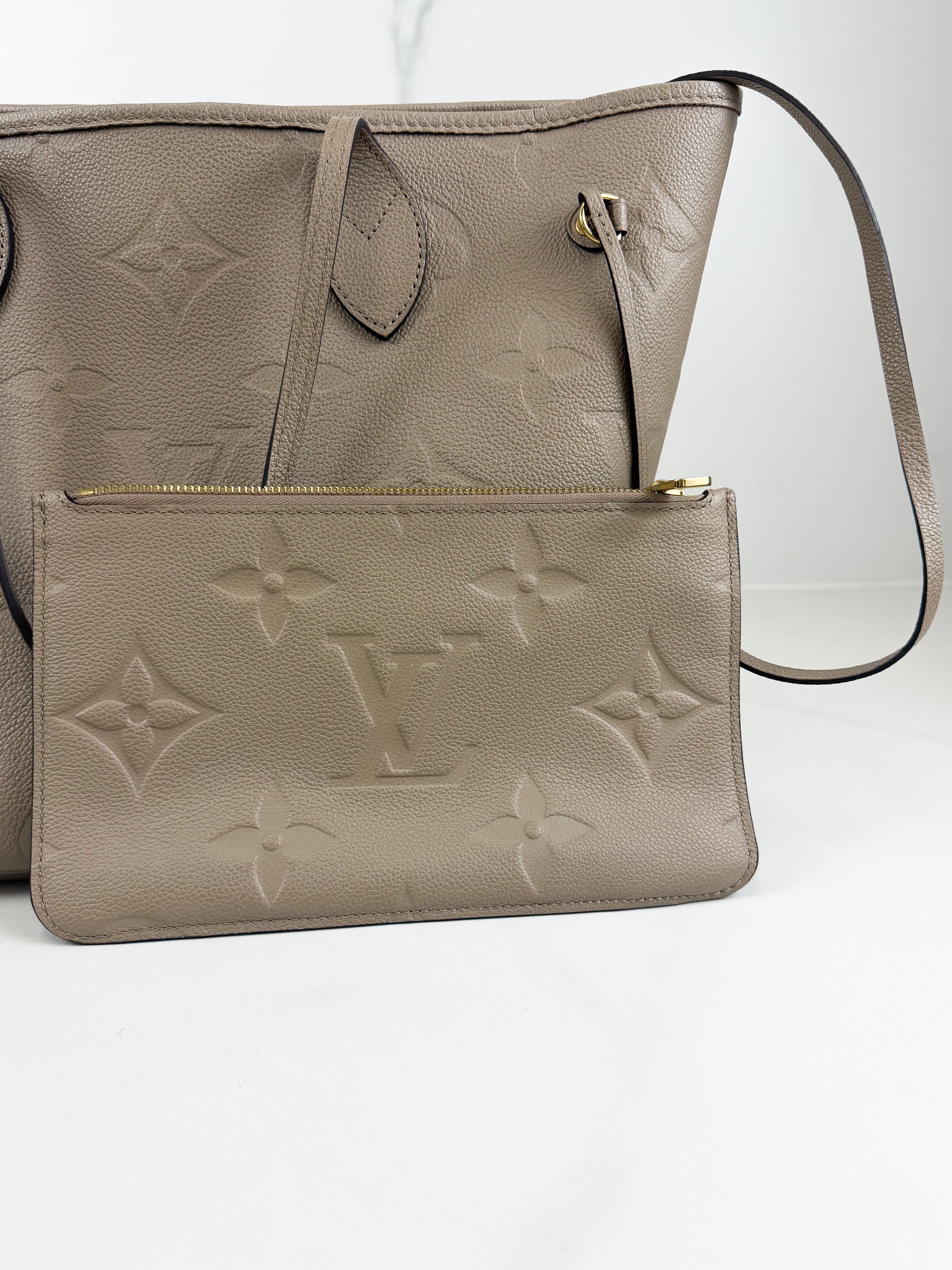 Louis Vuitton Neverfull MM in Empreinte Tourterelle with Pouch