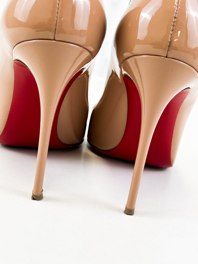 Christian Louboutin Beige Pigalle Follies 100 Patent Size 37.5