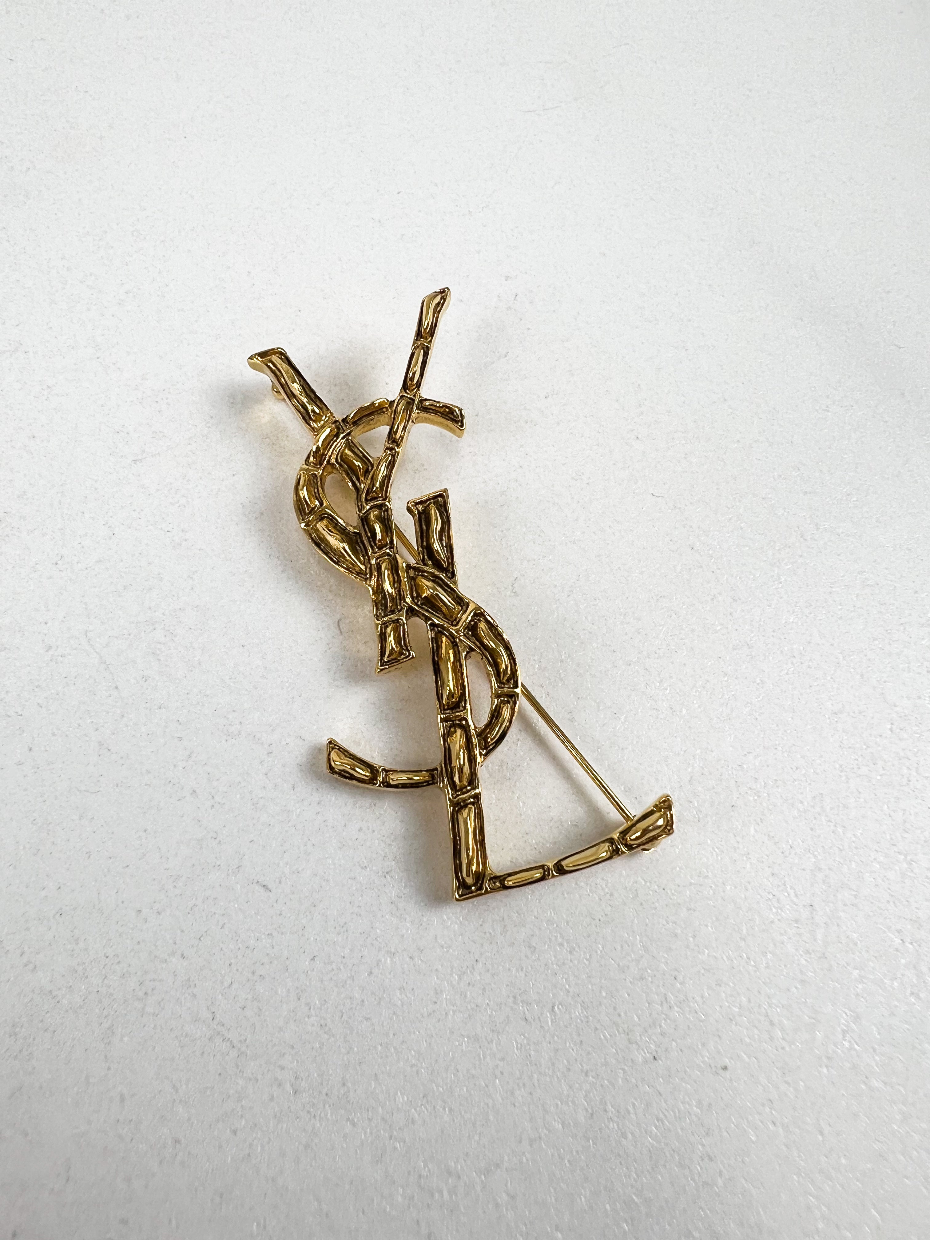 Saint Laurent YSL Logo Brooch in Gold