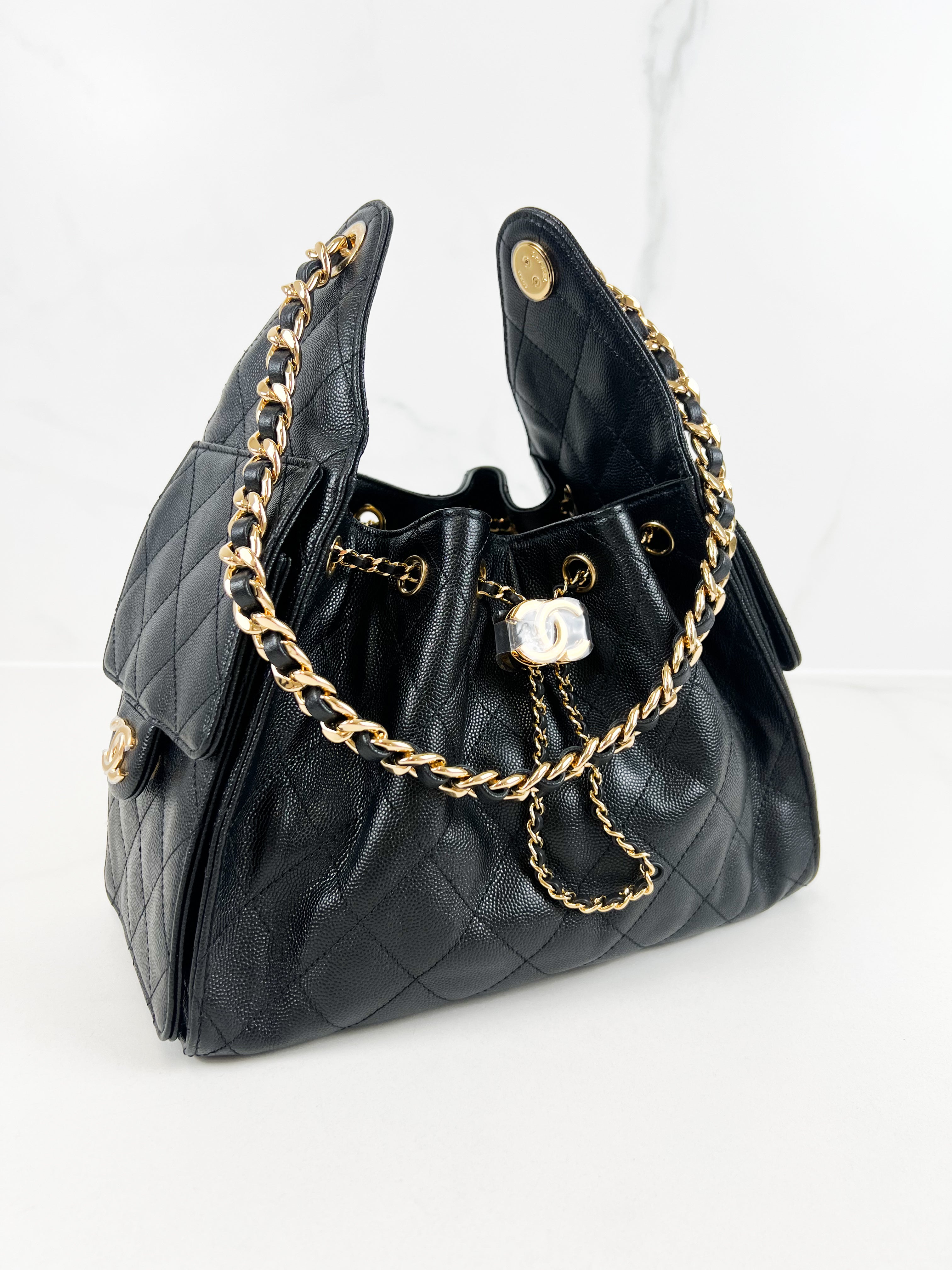 Chanel 25 Small Handbag in Black Grained Calfskin & Gold-Tone Metal