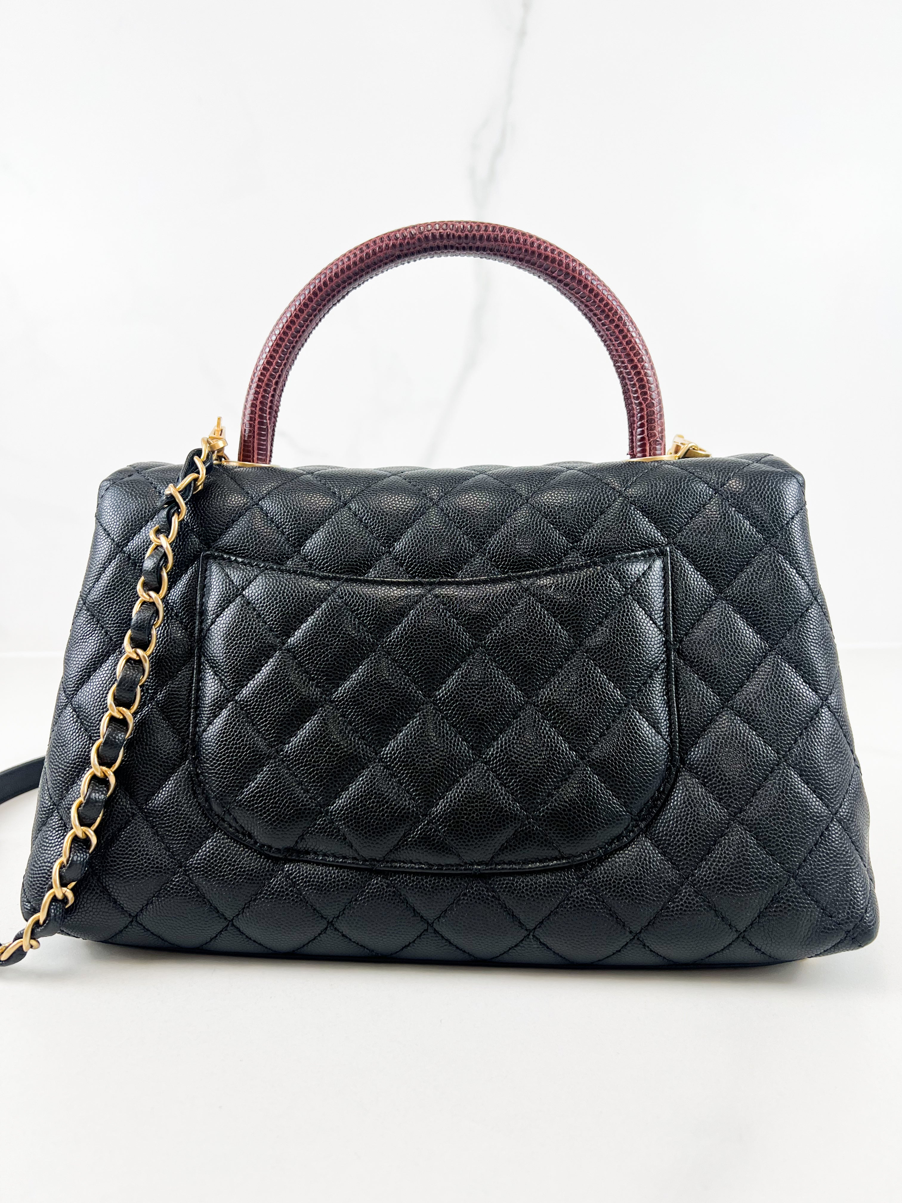 Chanel Medium Top Handle Coco in Black Caviar with Lizard Handle GHW