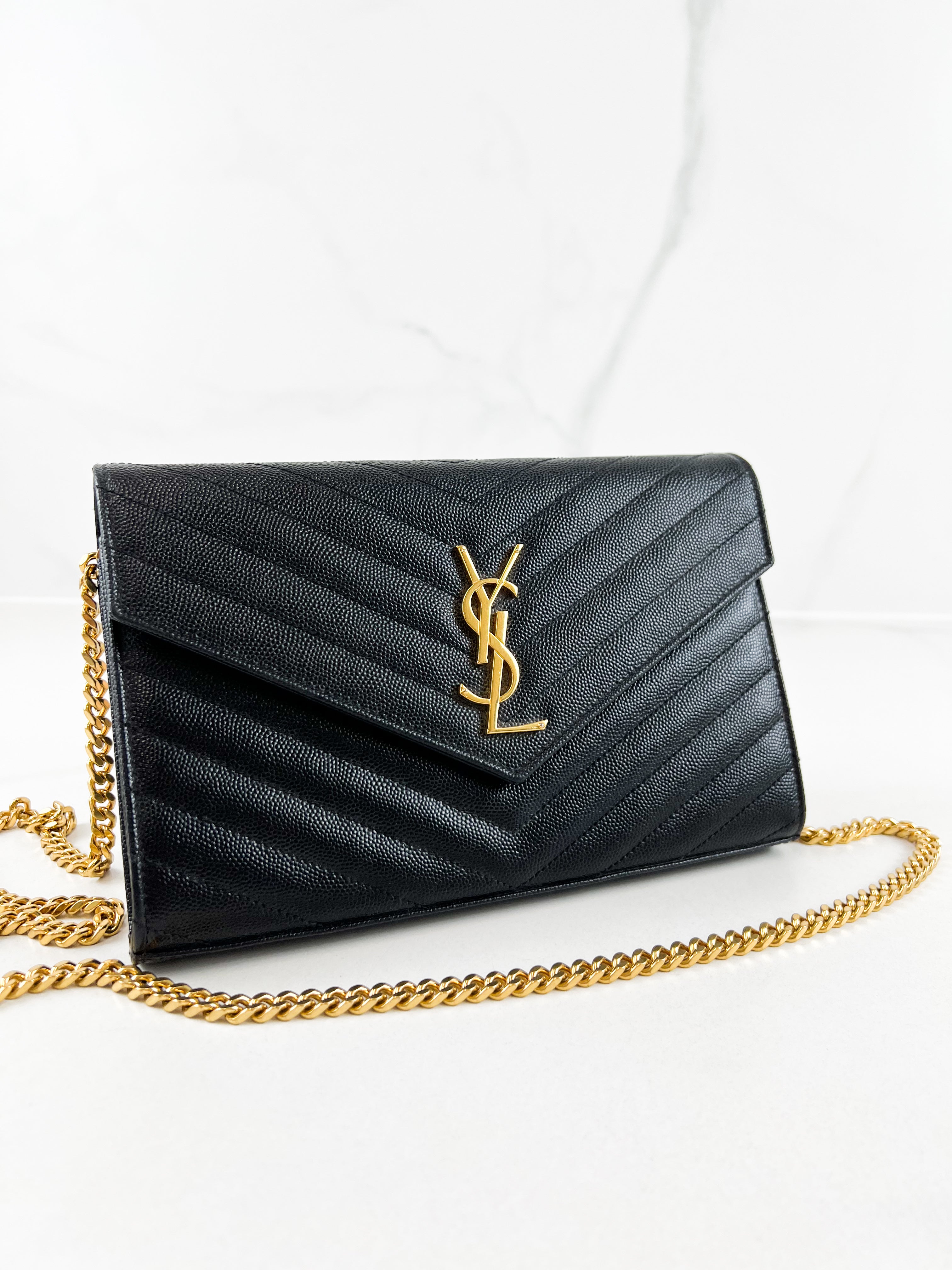 Saint Laurent Black Cassandre Envelope WOC with GHW
