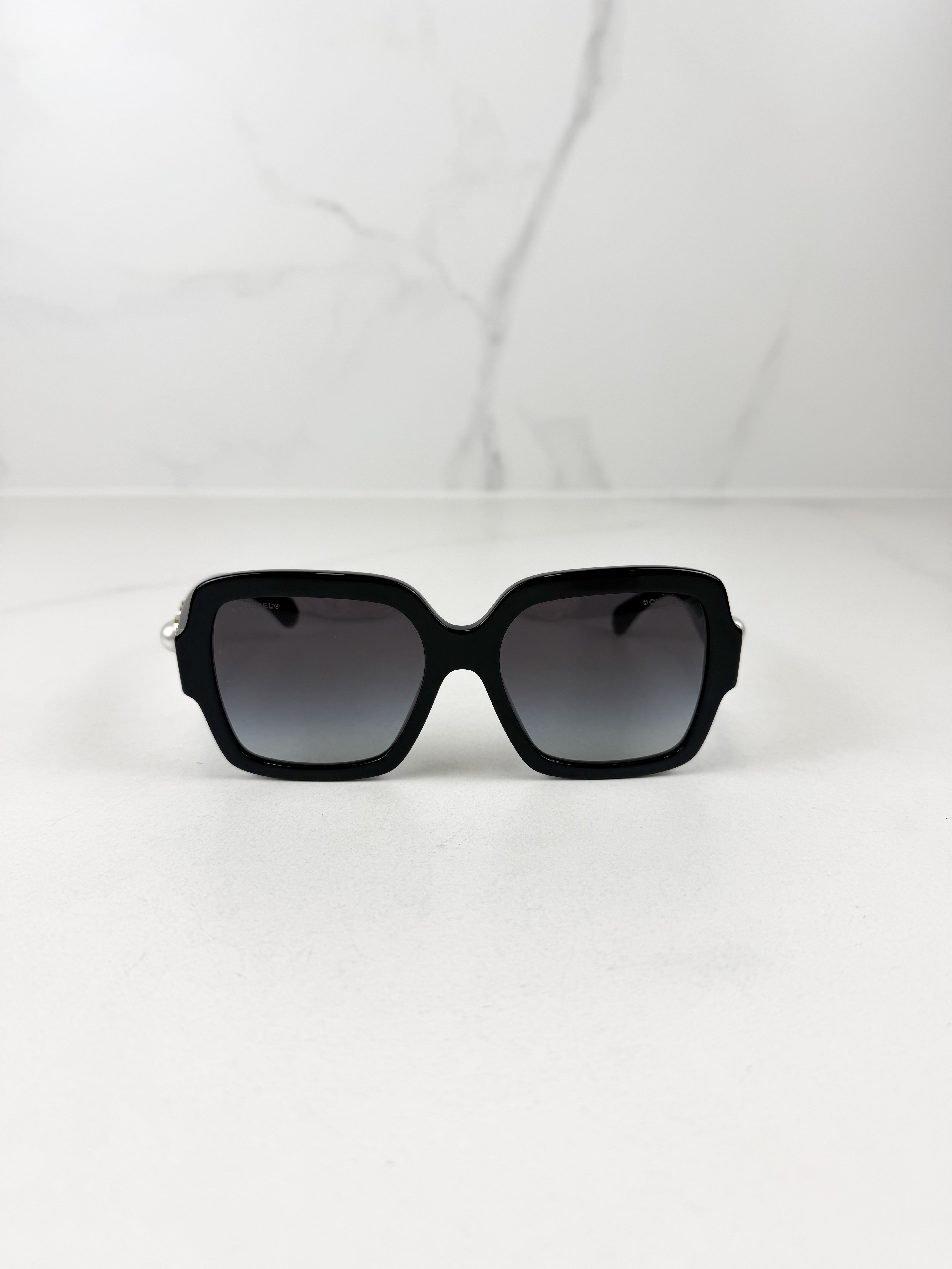 Chanel Black Acetate Charms Pearl Square Sunglasses 5479-A