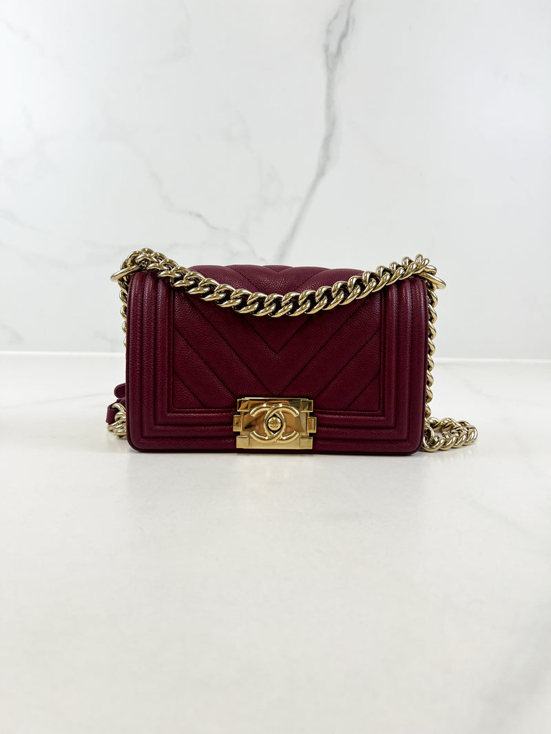 Chanel Small Burgundy Caviar Boy Bag