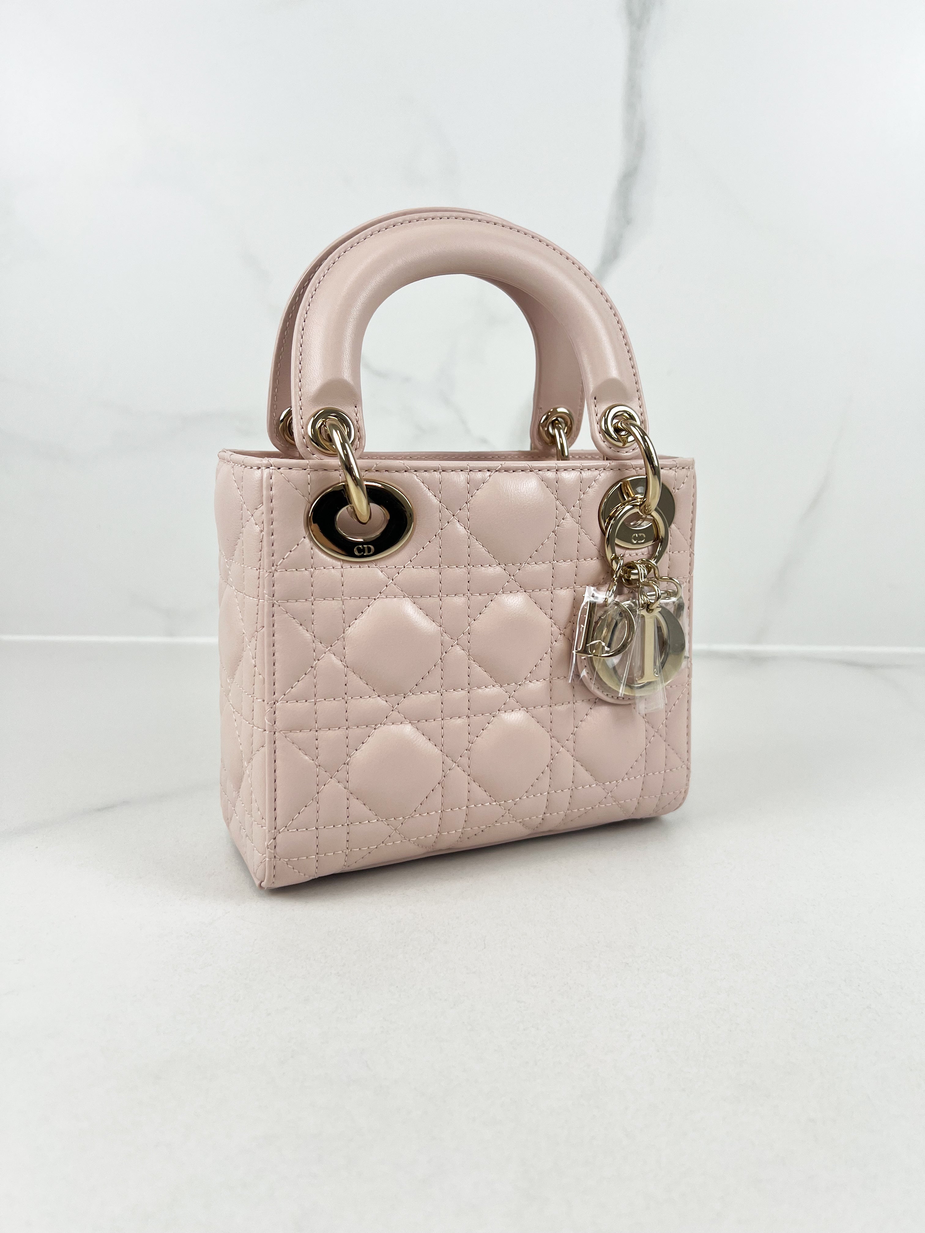 Christian Dior Mini Lady Dior Cannage Leather in Powder Pink