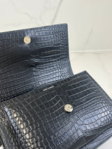 Saint Laurent Sunset Medium Black Croc Shoulder Bag with SHW