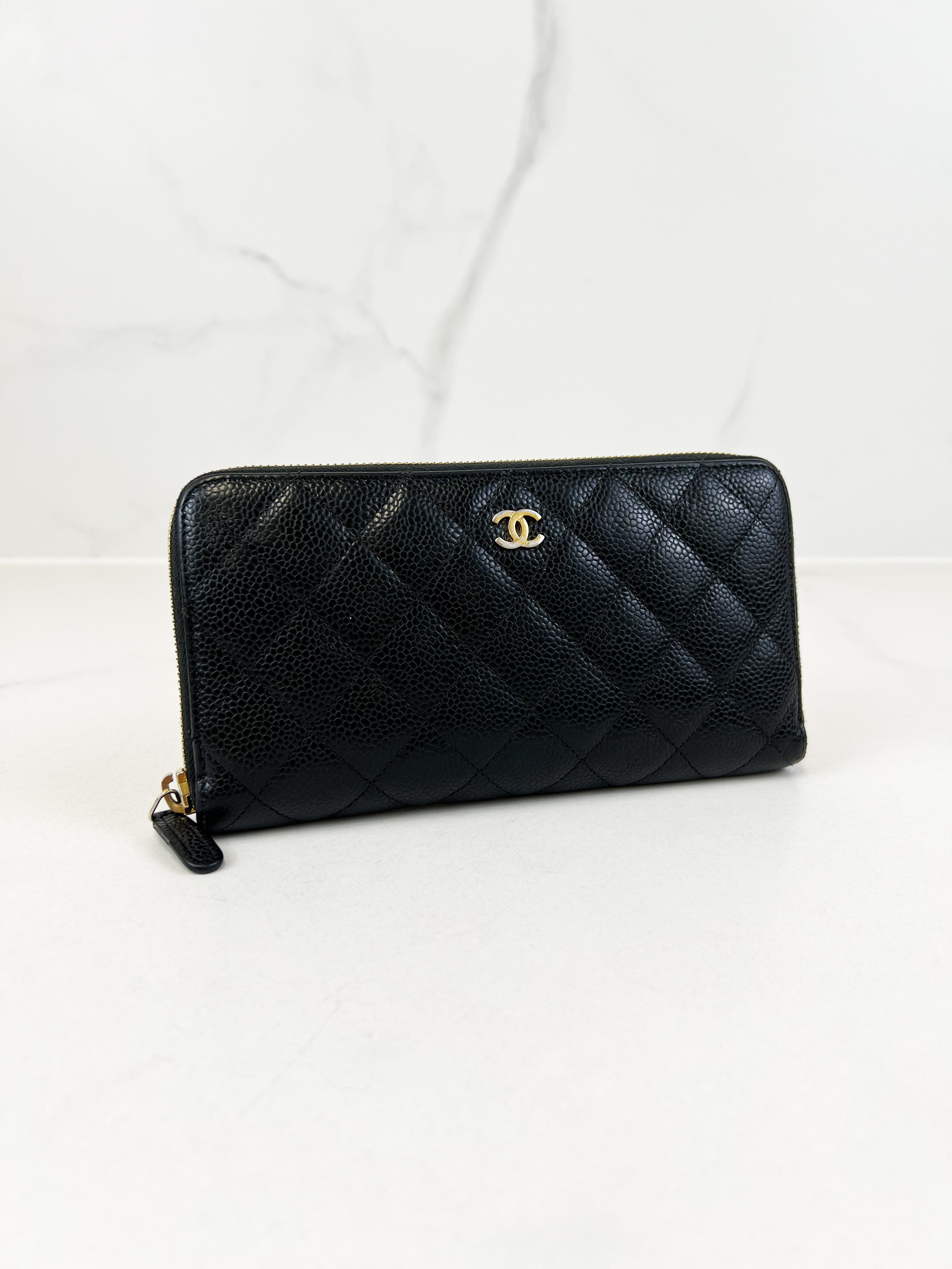 Chanel Classic Caviar Zip Around CC Wallet